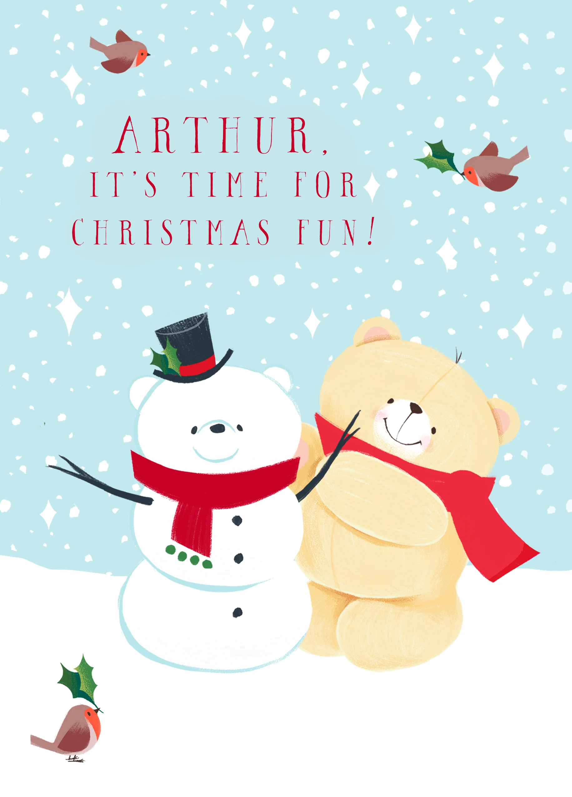 Personalised Cute Kids Forever Friends Snowman Christmas Card