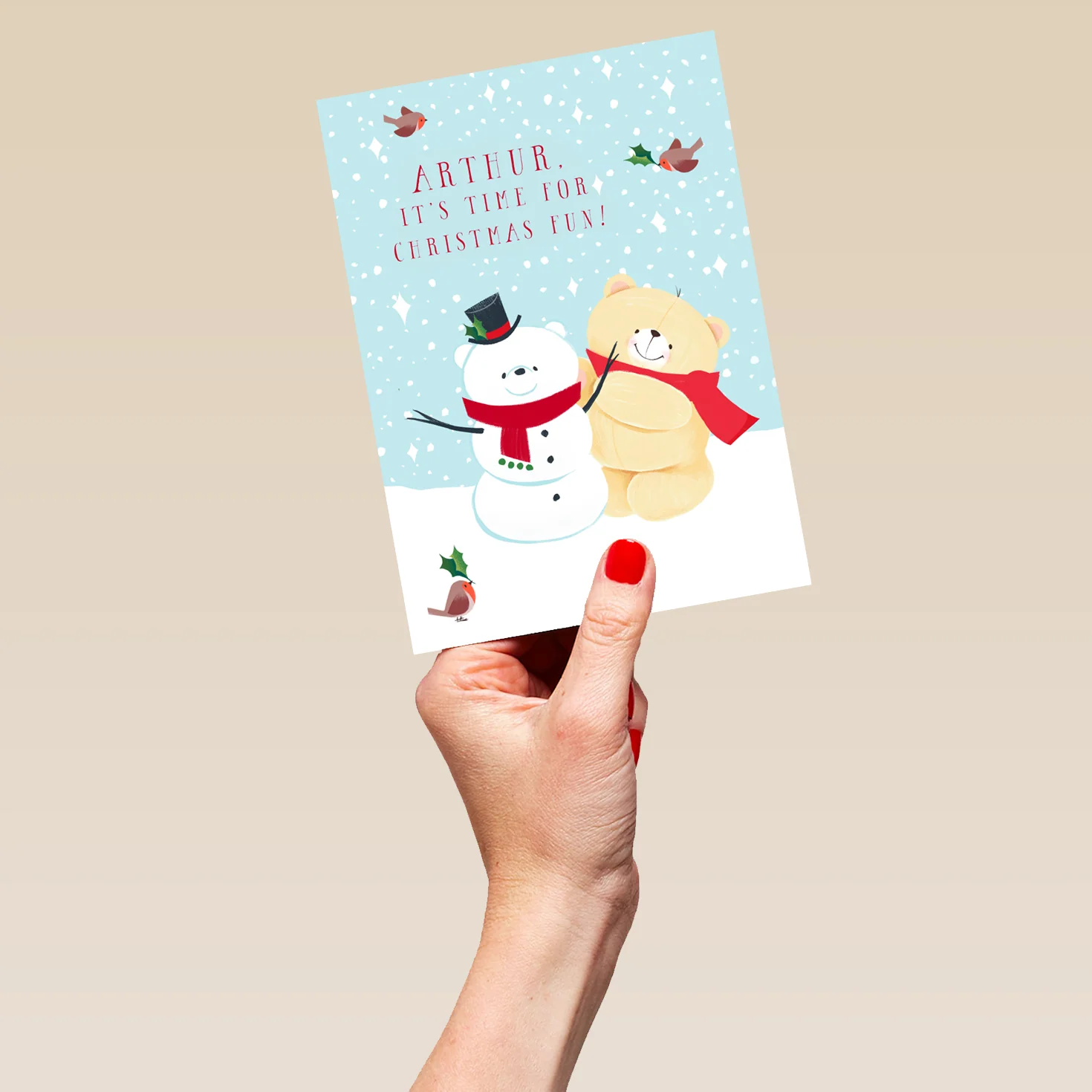 Personalised Cute Kids Forever Friends Snowman Christmas Card - Image 5