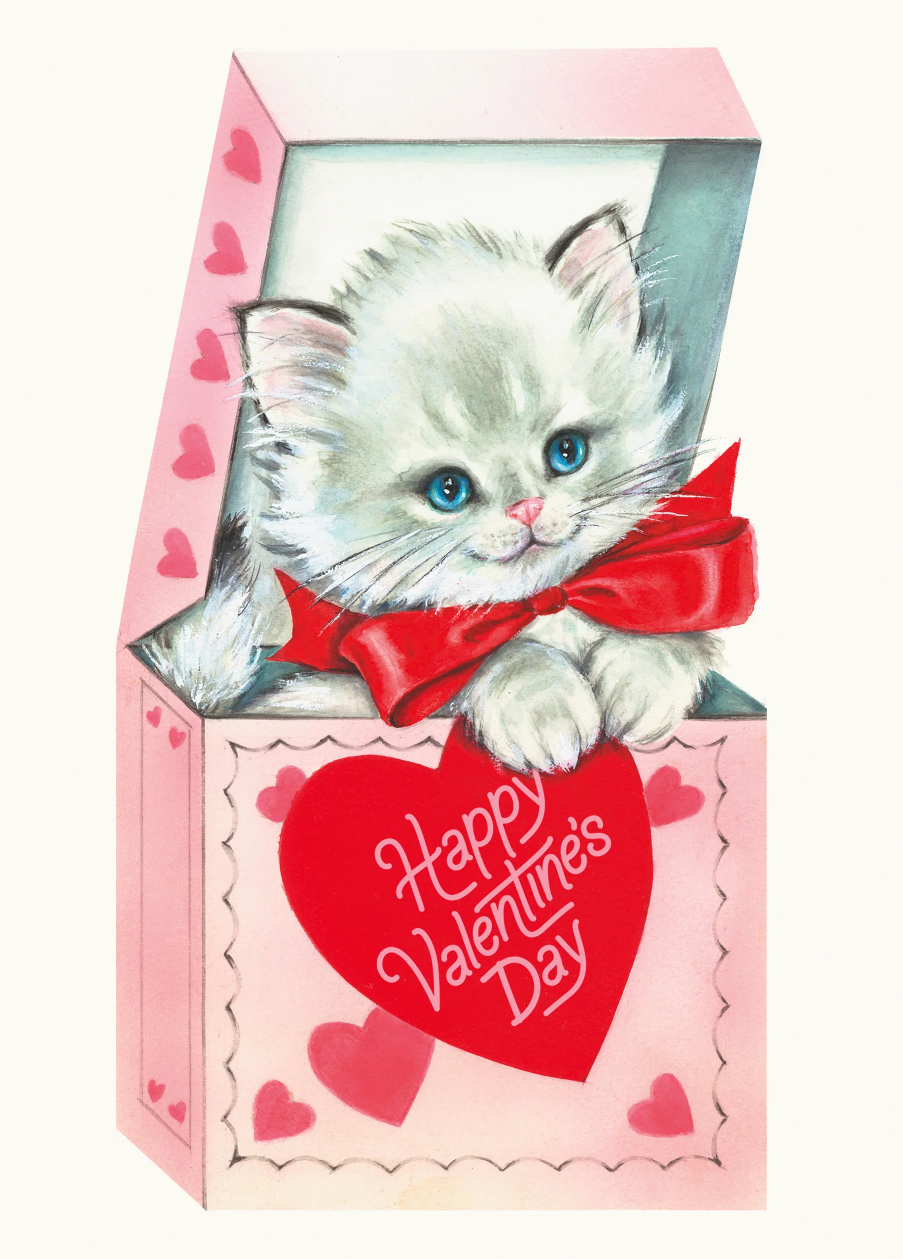 Personalised Cute Kitten with Bow & Box Valentine's Day Card
