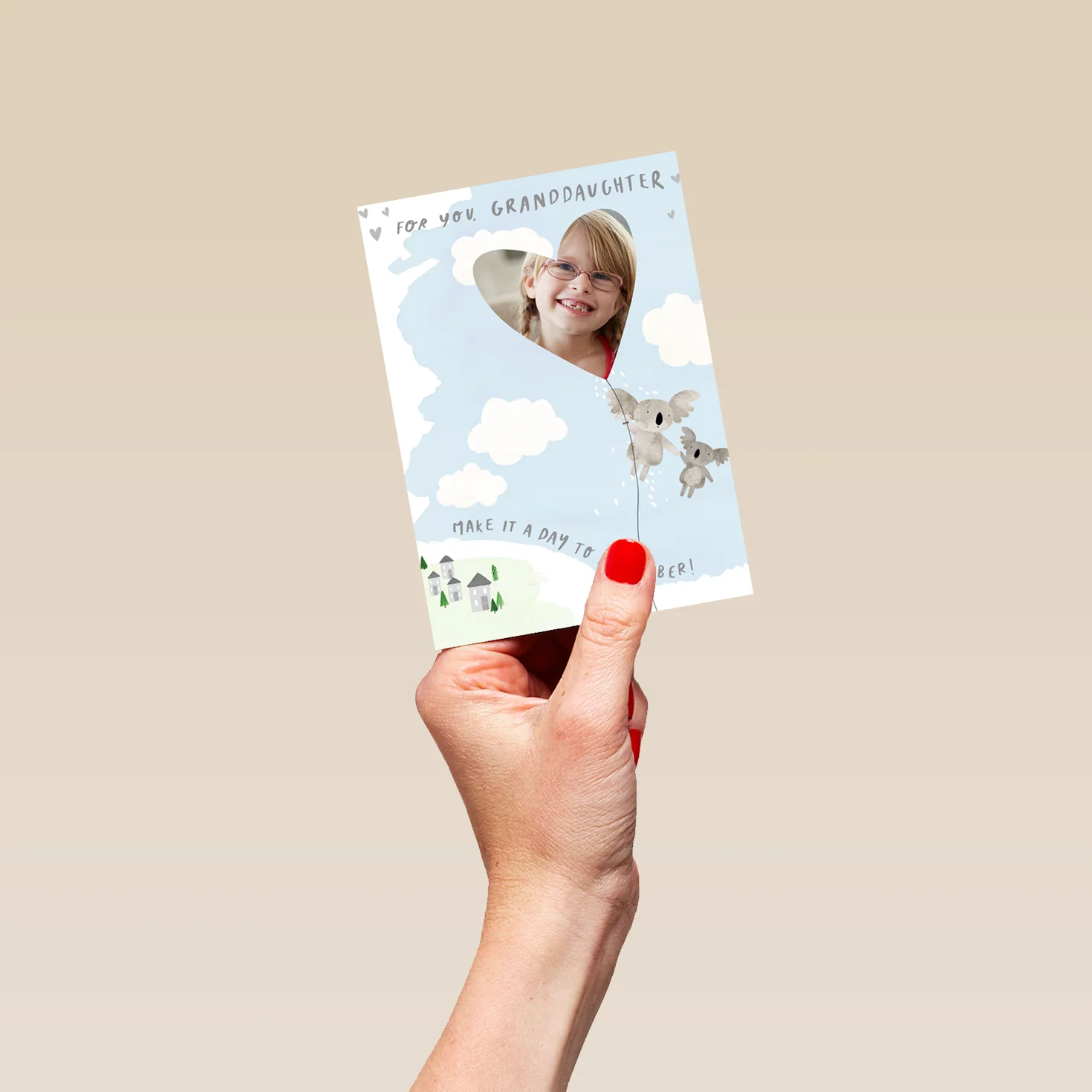 Personalised Cute Koalas And Balloon Photo Birthday Card For Granddaughter - Image 4