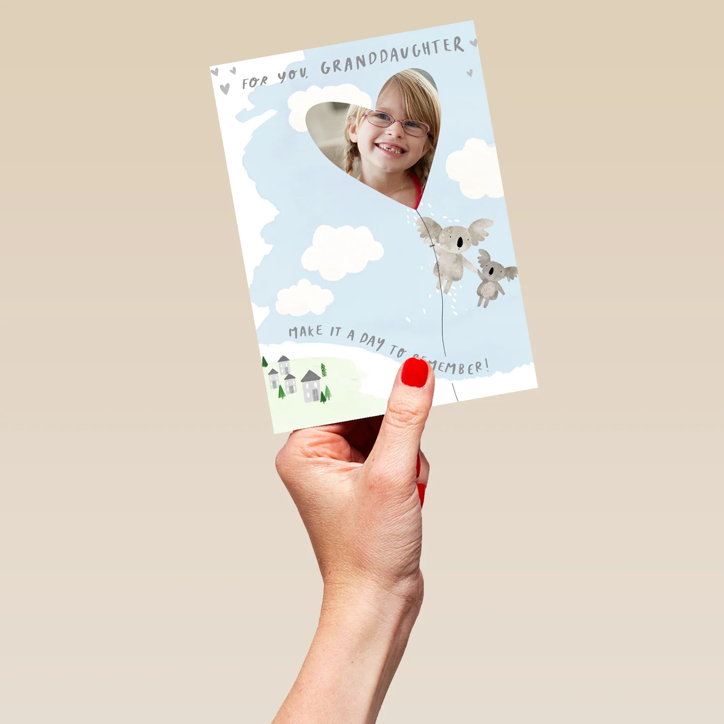 Personalised Cute Koalas And Balloon Photo Birthday Card For Granddaughter - Image 5