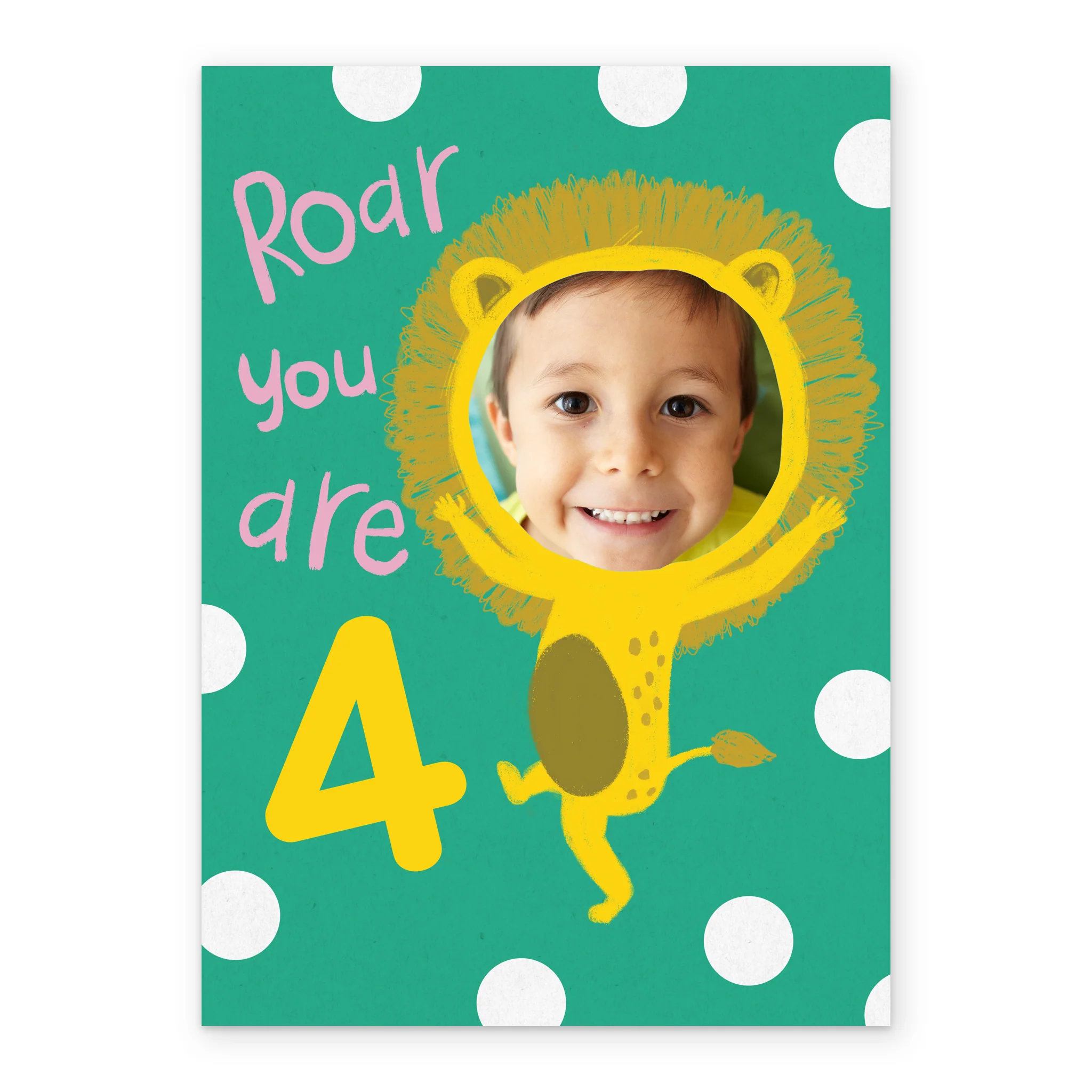 Personalised Cute Lion 4th Birthday Photo Upload Card - Image 2
