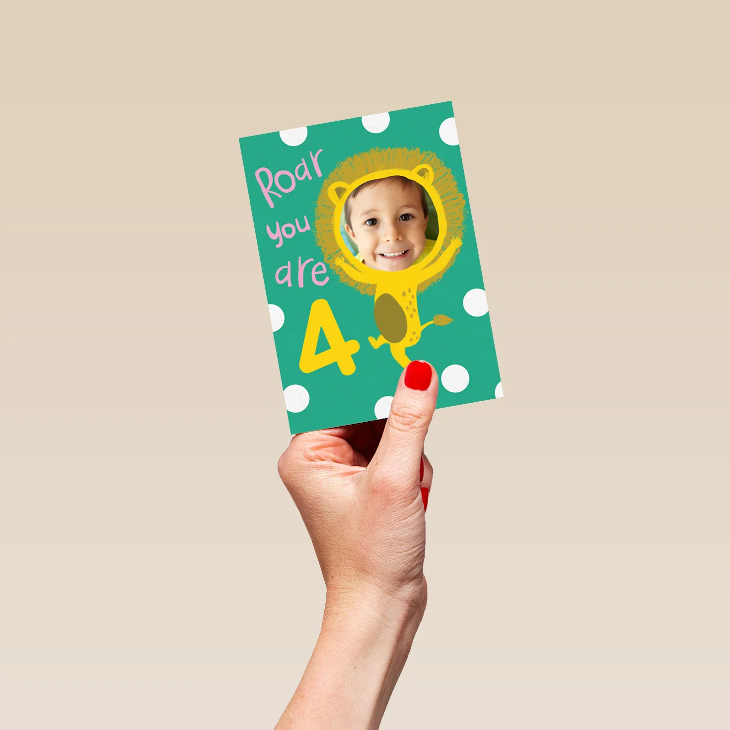 Personalised Cute Lion 4th Birthday Photo Upload Card - Image 4