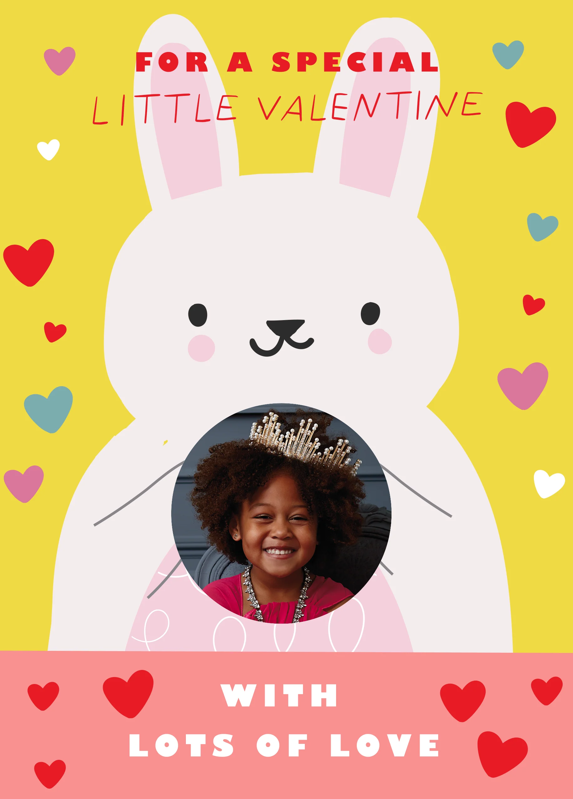 Personalised Cute Little Rabbit With Love Hearts Kids Valentine's Day Card