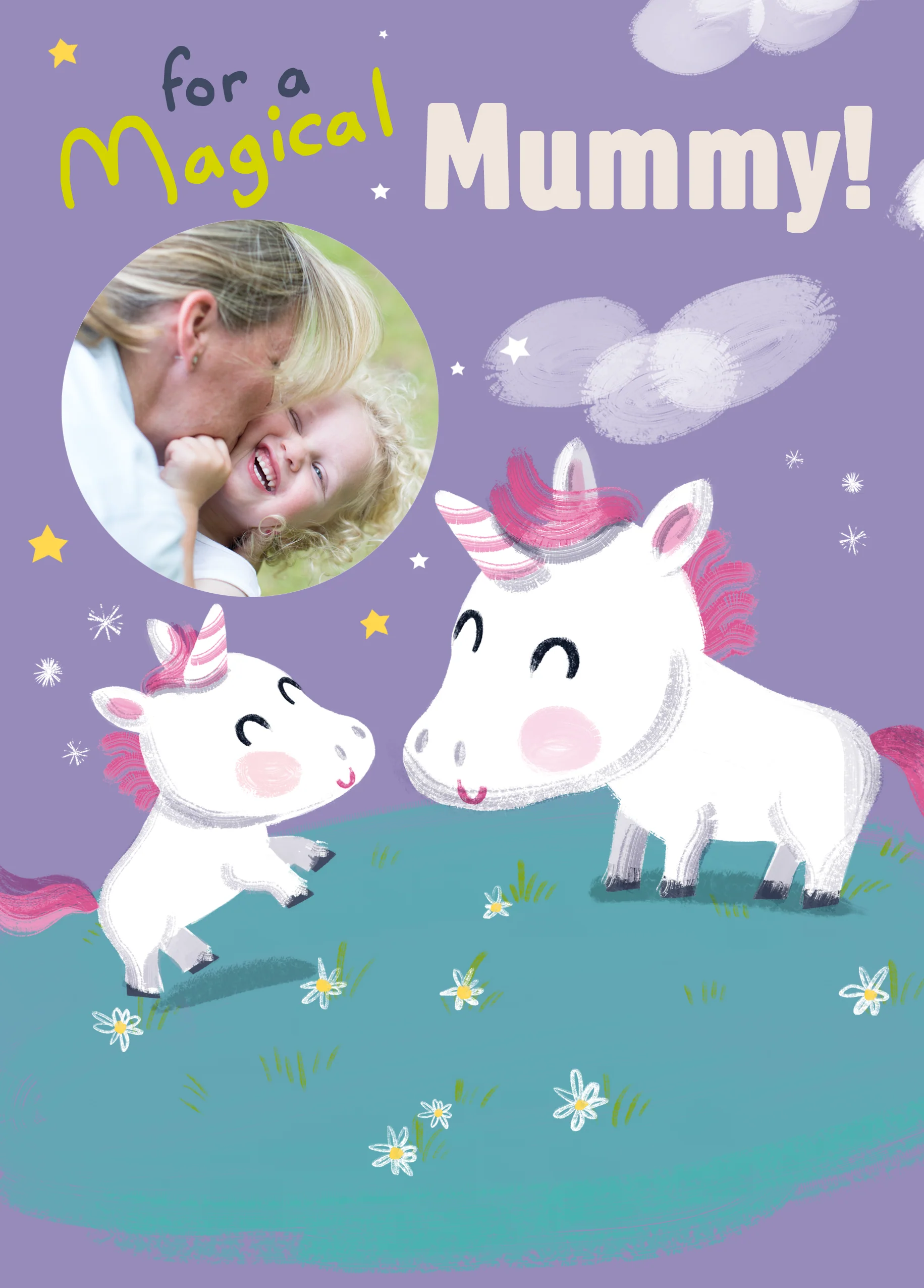 Personalised Cute Magical Unicorns Mother's Day Photo Upload Card For Mummy