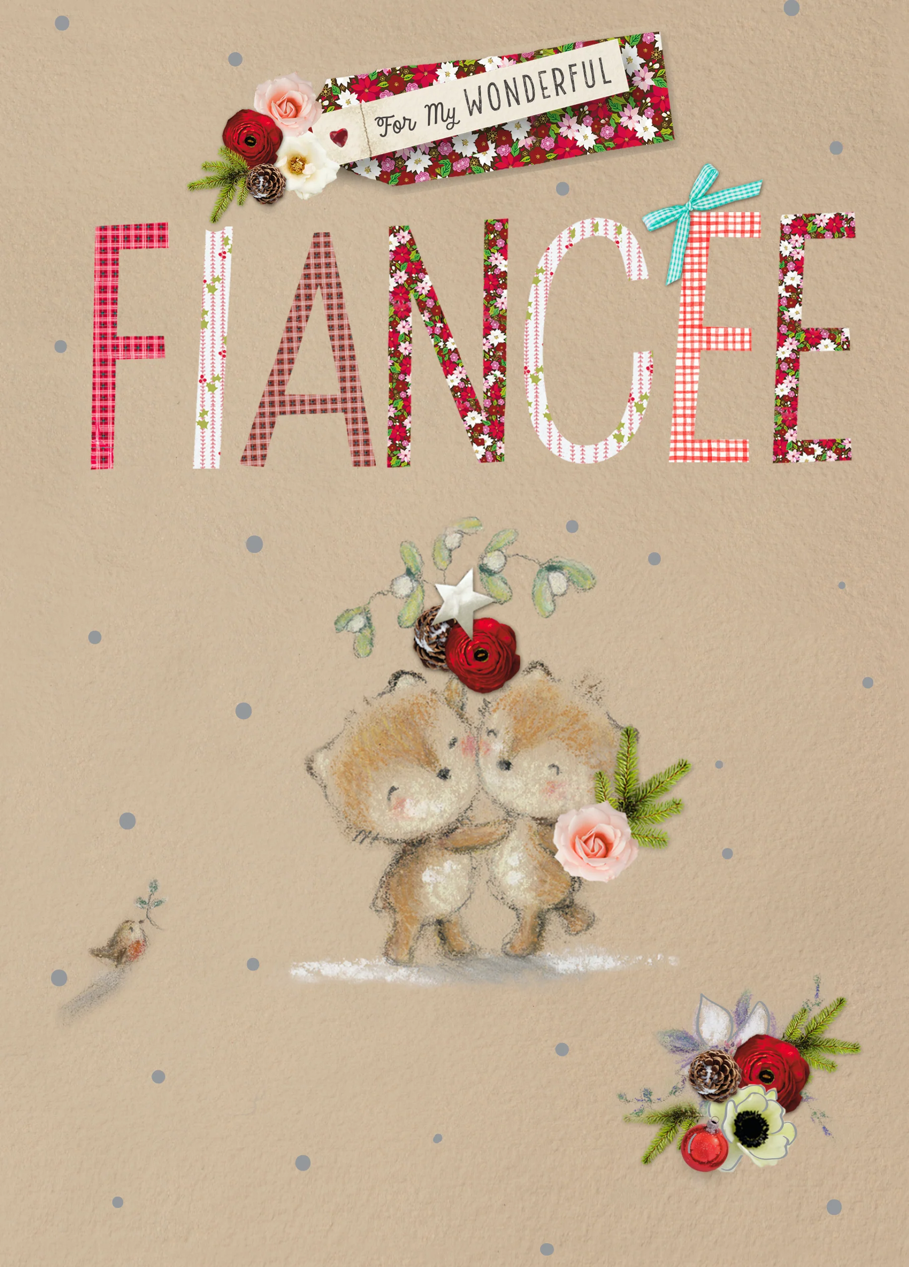 Personalised Cute Mistletoe Christmas Card for Fianceé