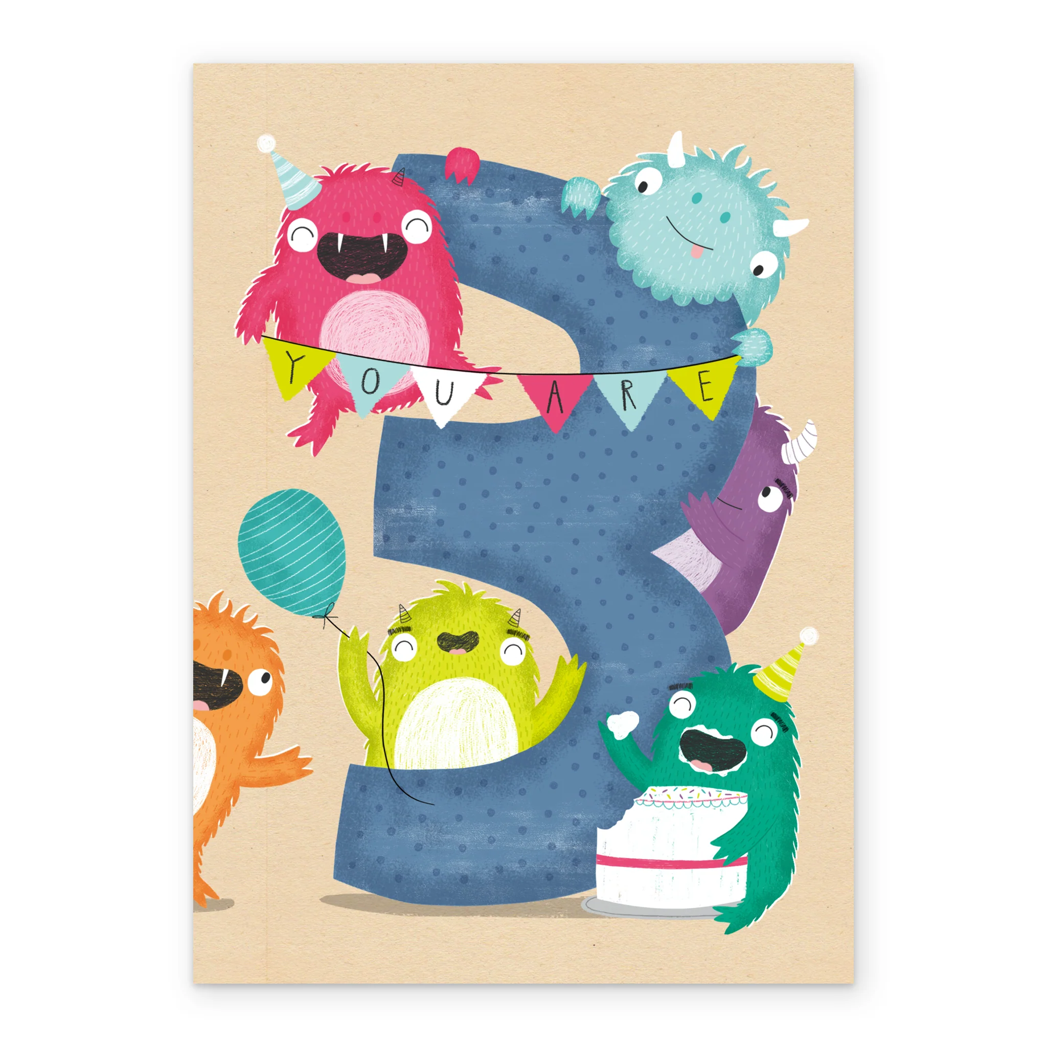 Personalised Cute Monsters And Number 3rd Birthday Card - Image 2