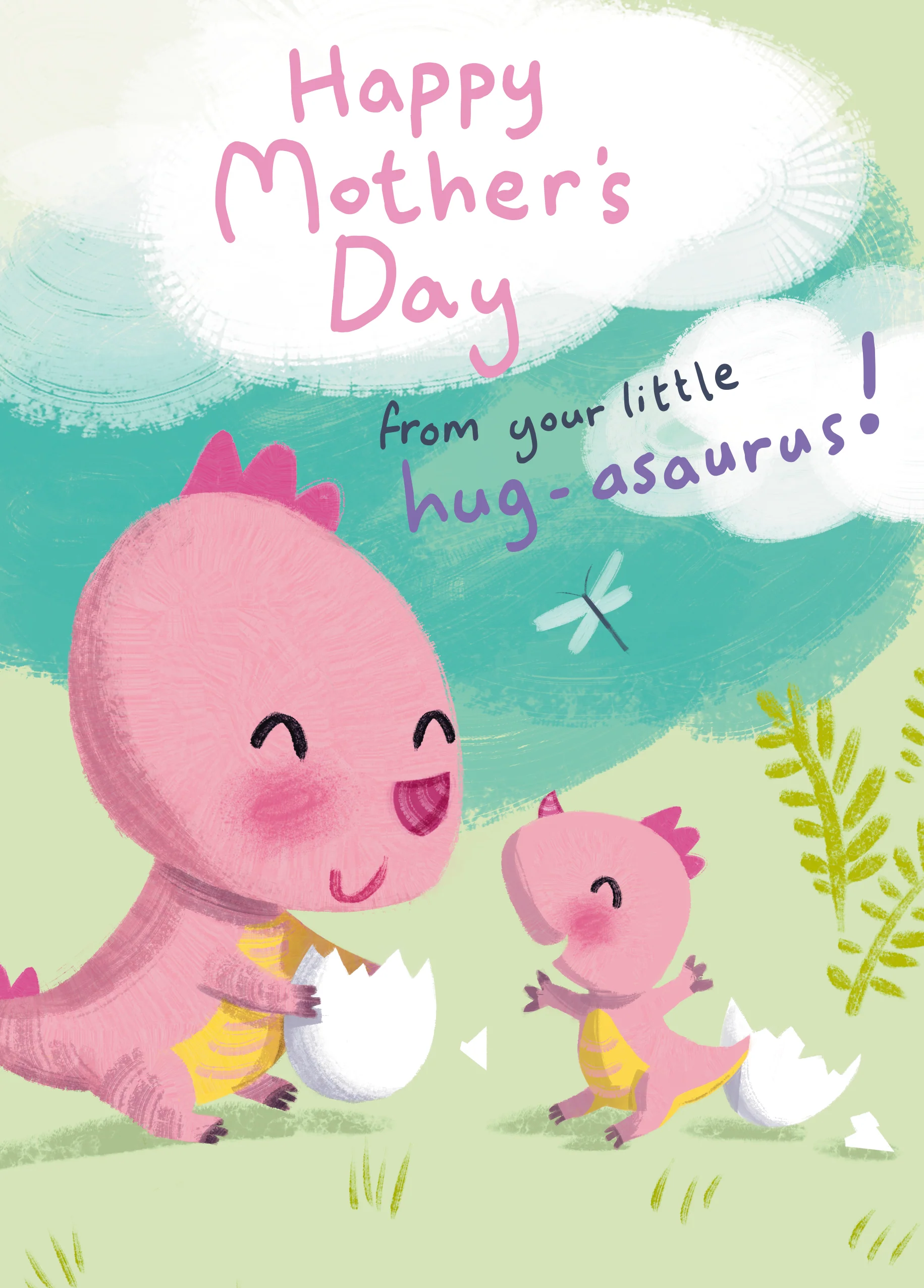 Personalised Cute Mummy & Child Dinosaurs Mother's Day Card