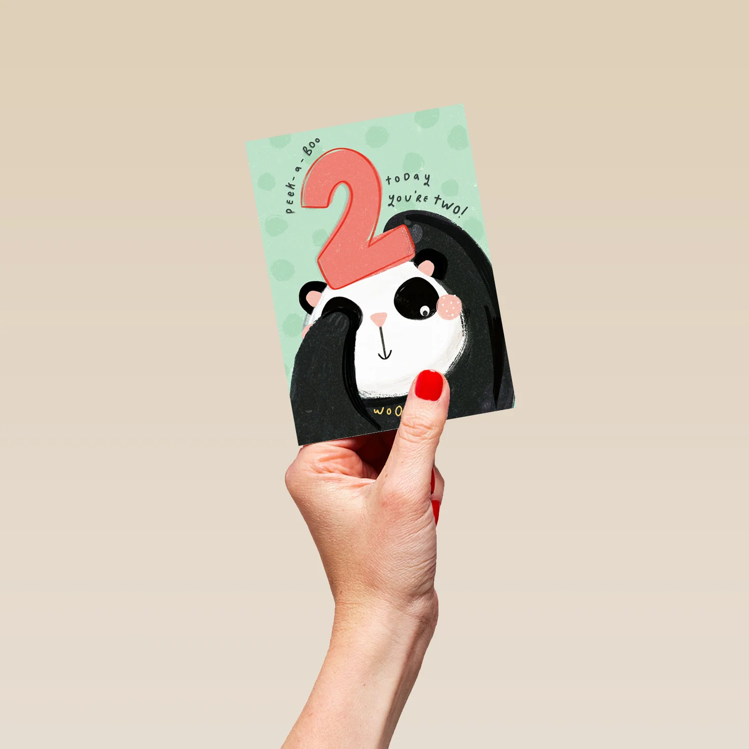 Personalised Cute Panda Holding Number 2nd Birthday Card - Image 4