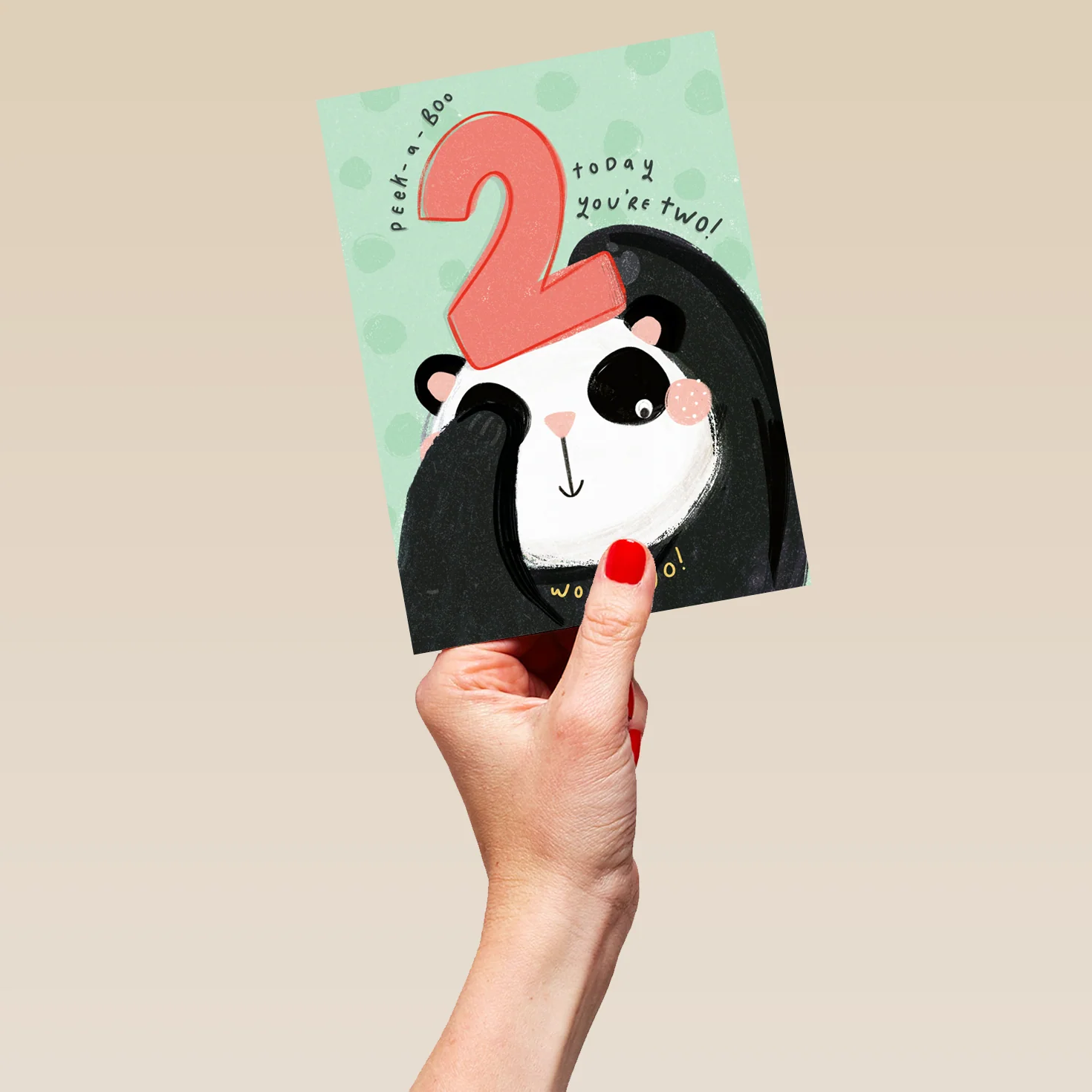 Personalised Cute Panda Holding Number 2nd Birthday Card - Image 5