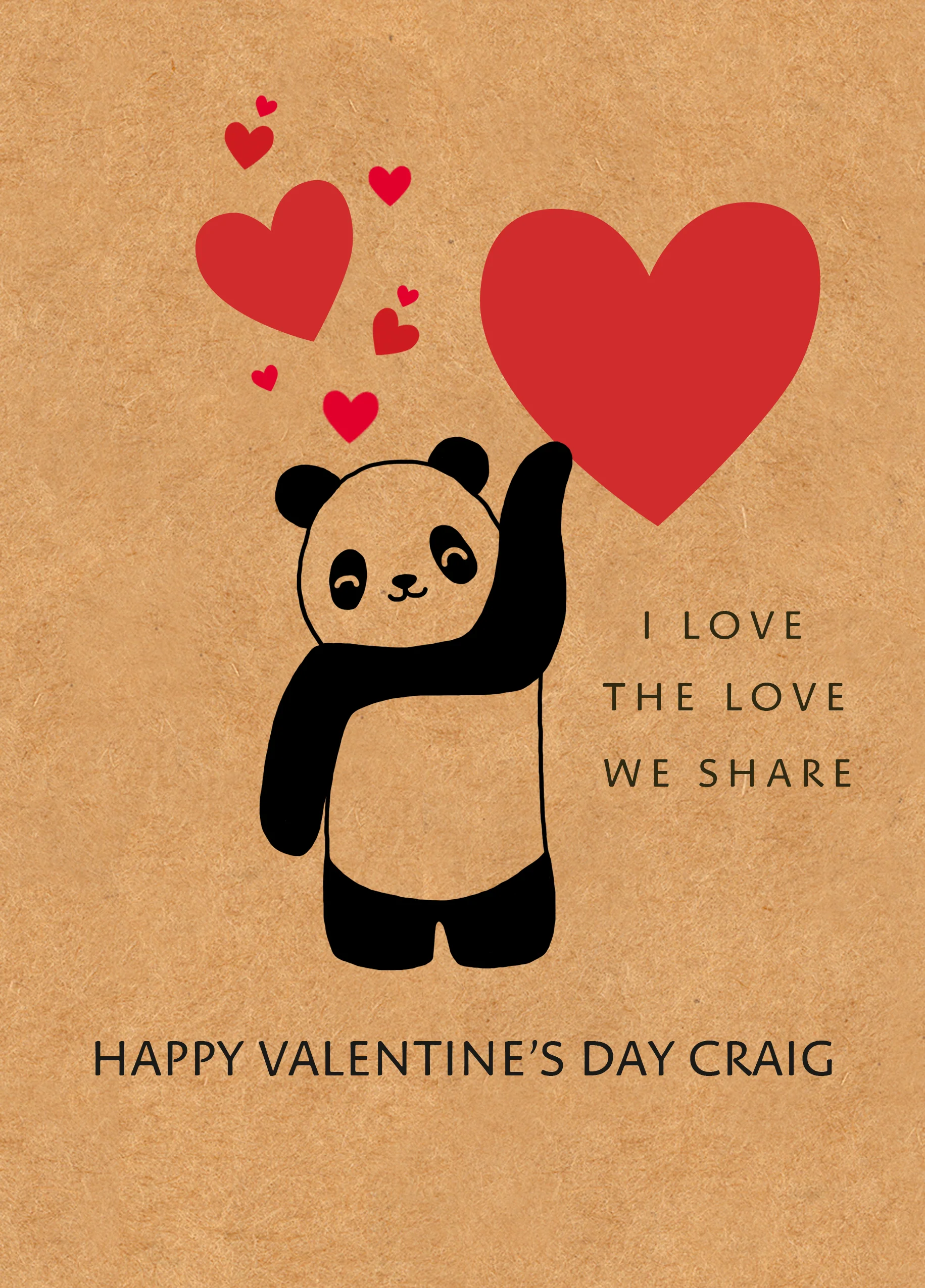 Personalised Cute Panda Love Heart Valentine's Day Card