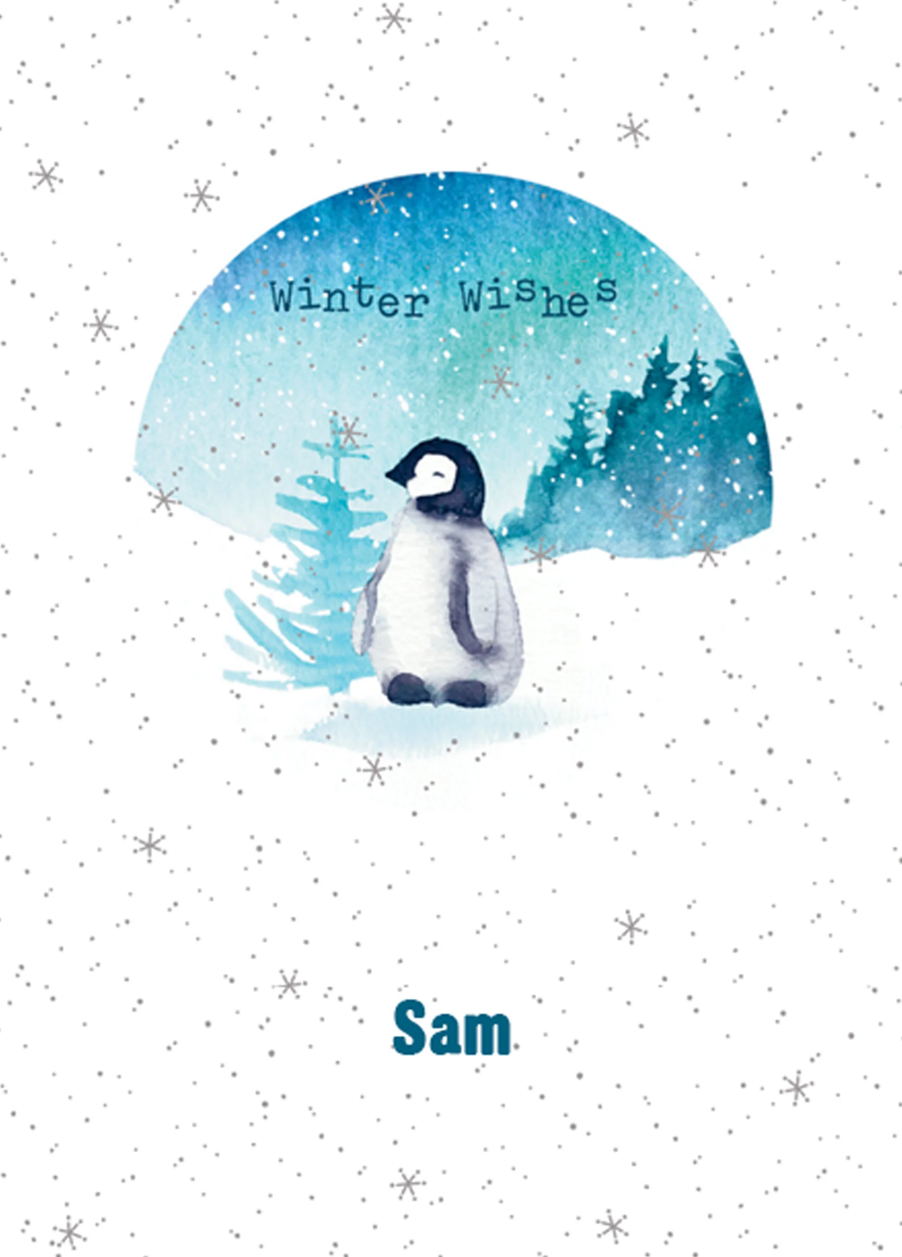 Personalised Cute Penguin Snowy Winter Christmas Card