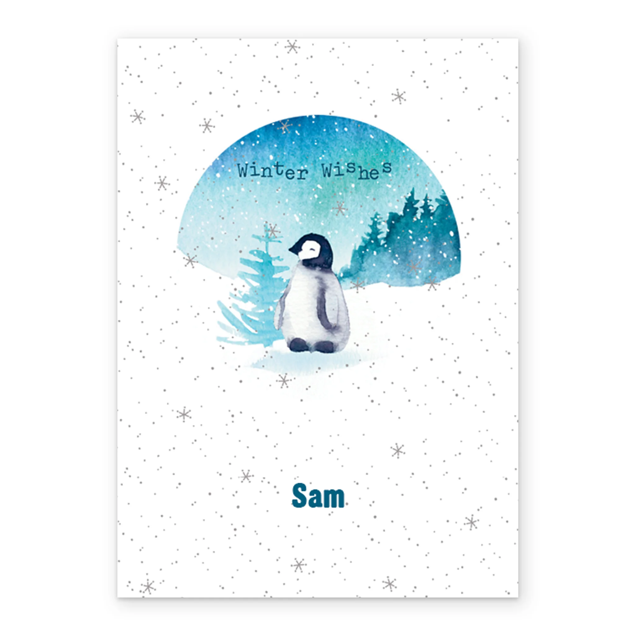 Personalised Cute Penguin Snowy Winter Christmas Card - Image 2