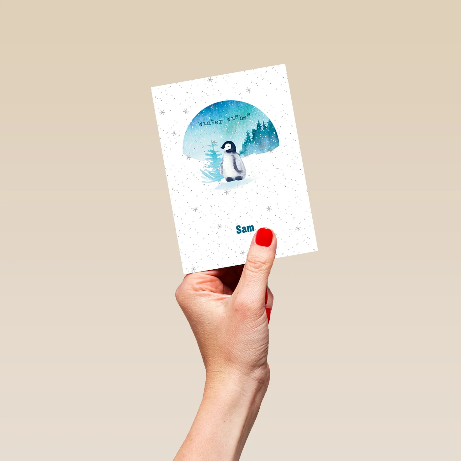 Personalised Cute Penguin Snowy Winter Christmas Card - Image 4