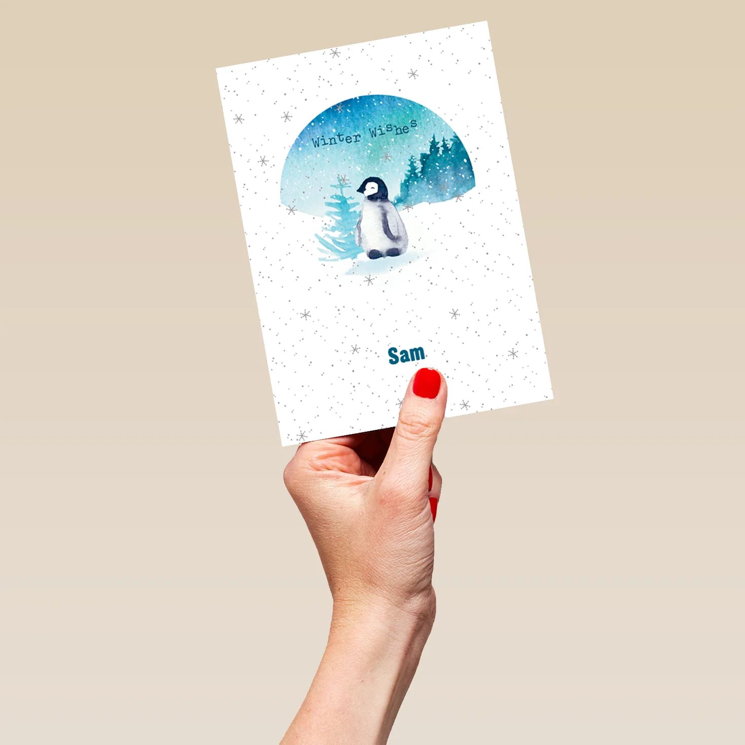 Personalised Cute Penguin Snowy Winter Christmas Card - Image 5