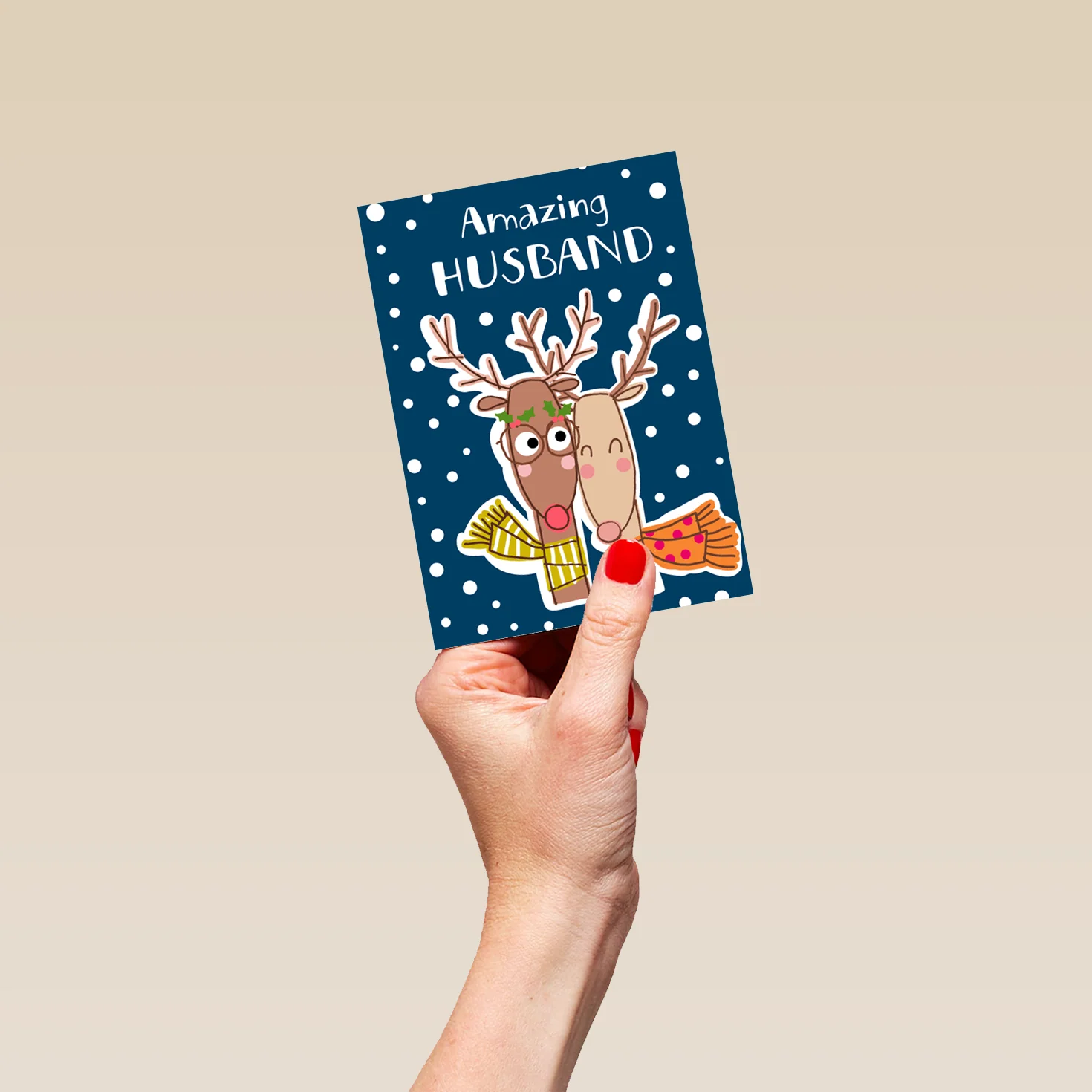 Personalised Cute Reindeer Christmas Card For Husband - Image 4