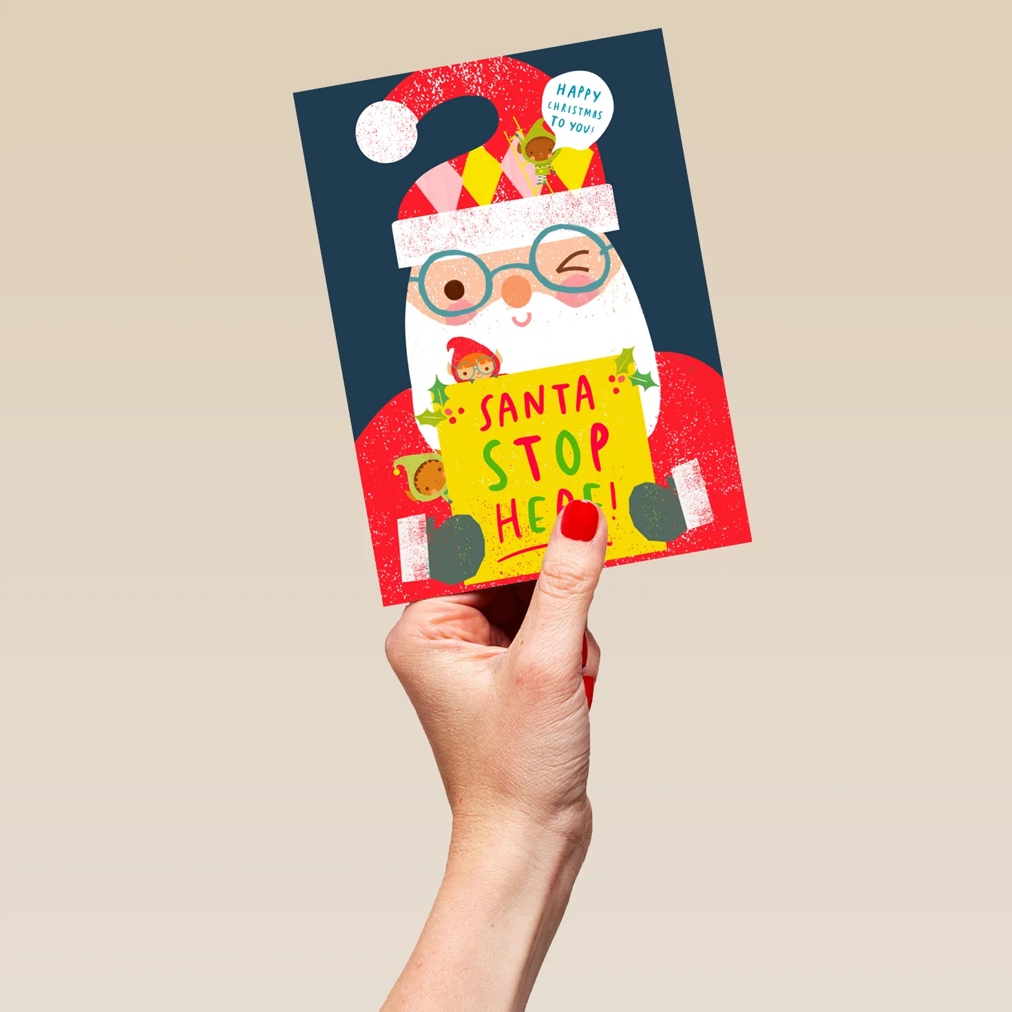 Personalised Cute Santa Stop Christmas Card - Image 5