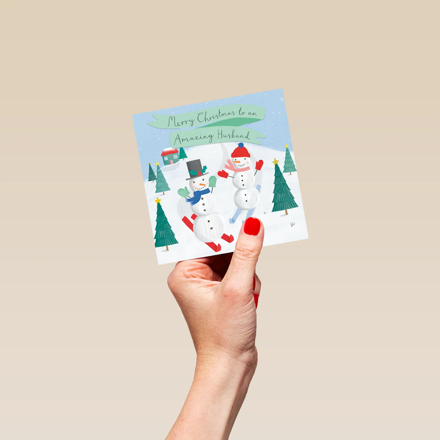 Personalised Cute Snowmen Skiing Christmas Card for Husband - Image 4
