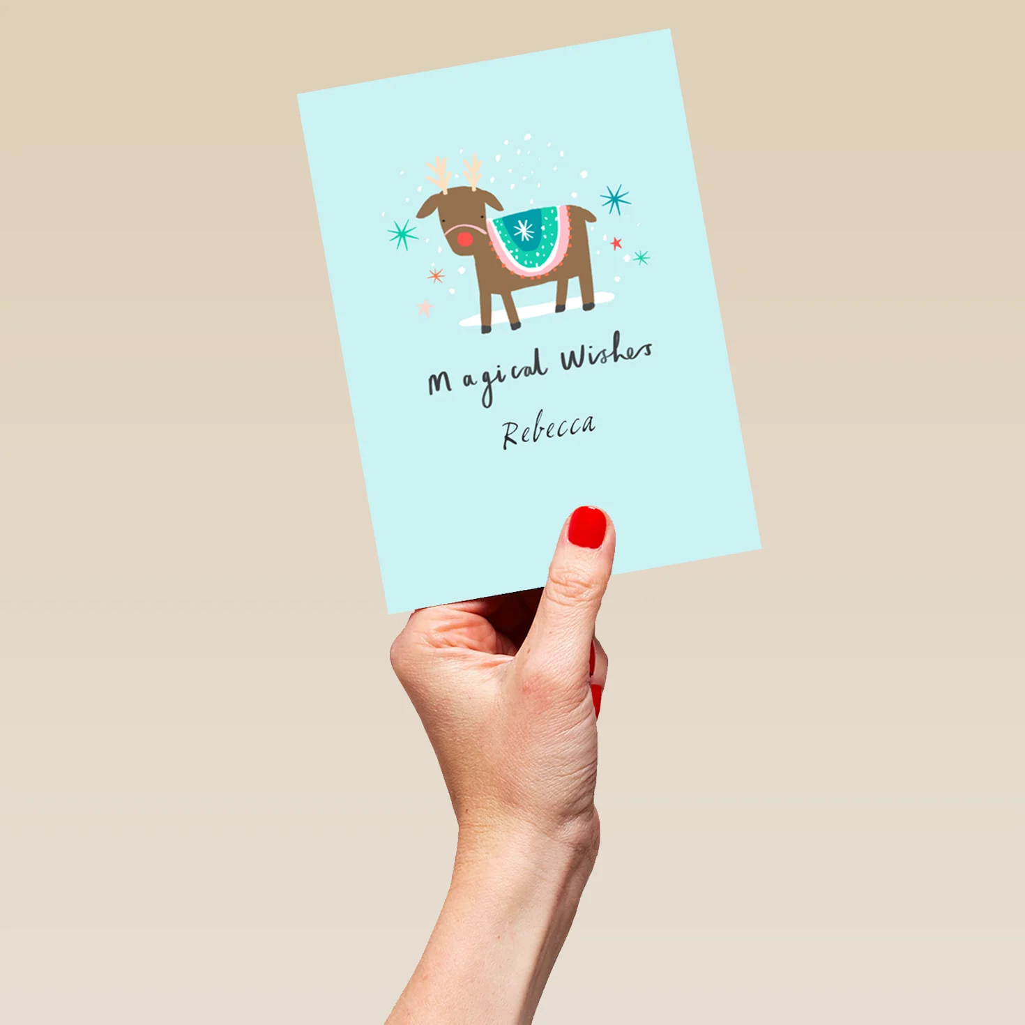 Personalised Cute Snowy Reindeer Christmas Card - Image 5