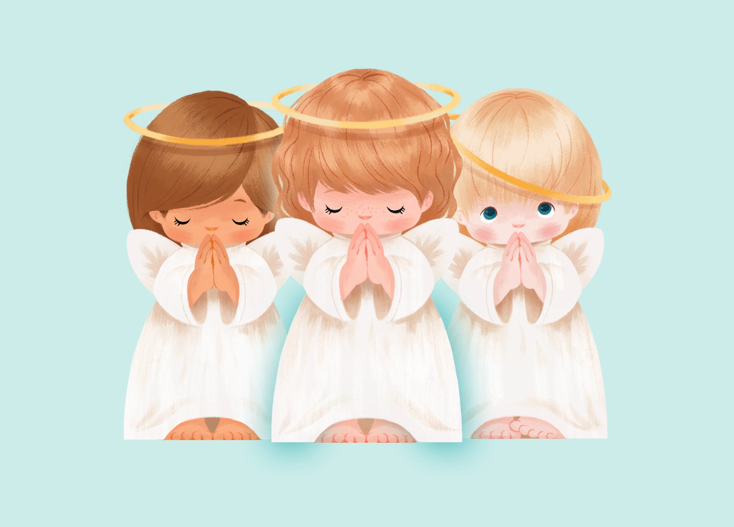 Personalised Cute Trio of Angels Christmas Card