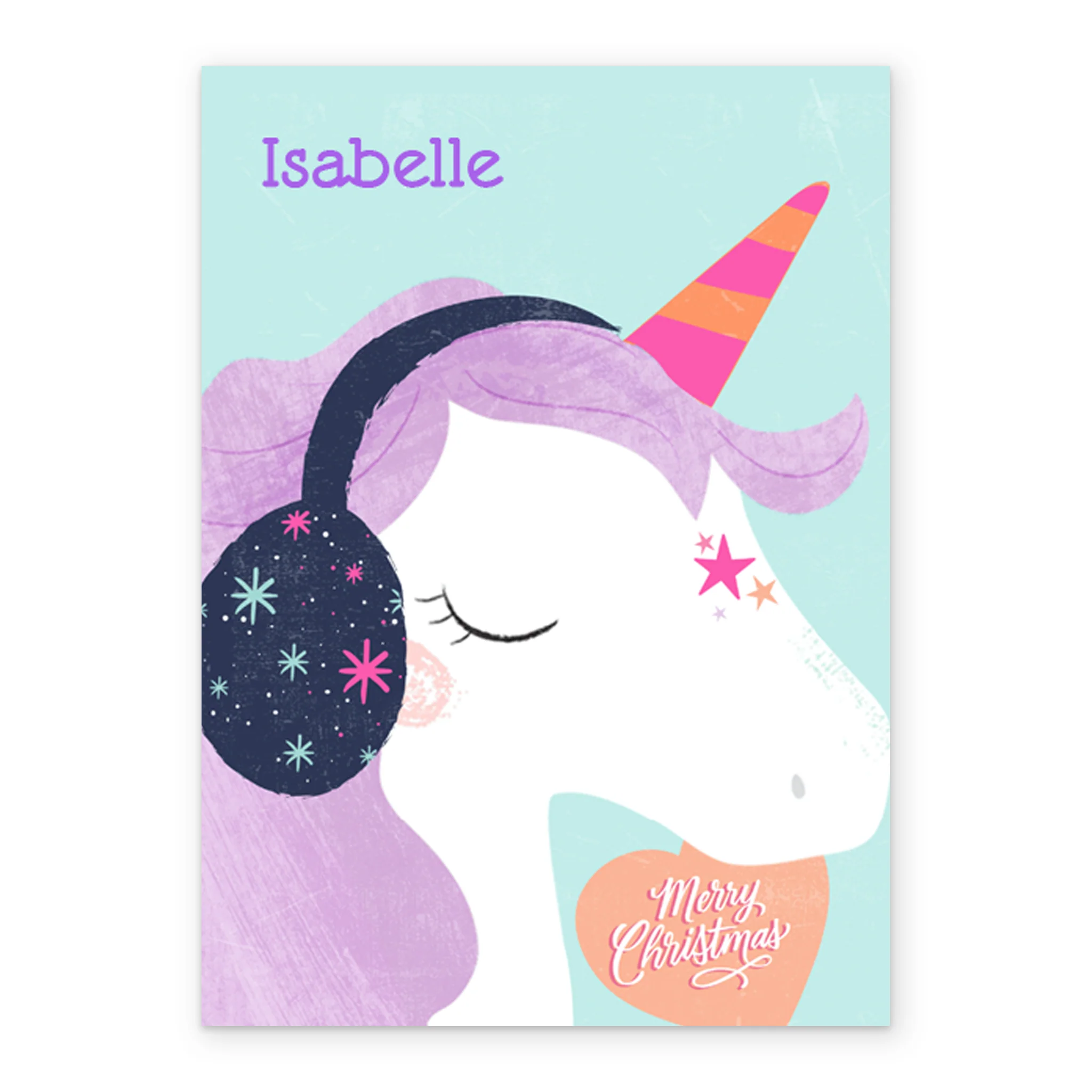 Personalised Cute Winter Unicorn Earmuffs Christmas Card - Image 2