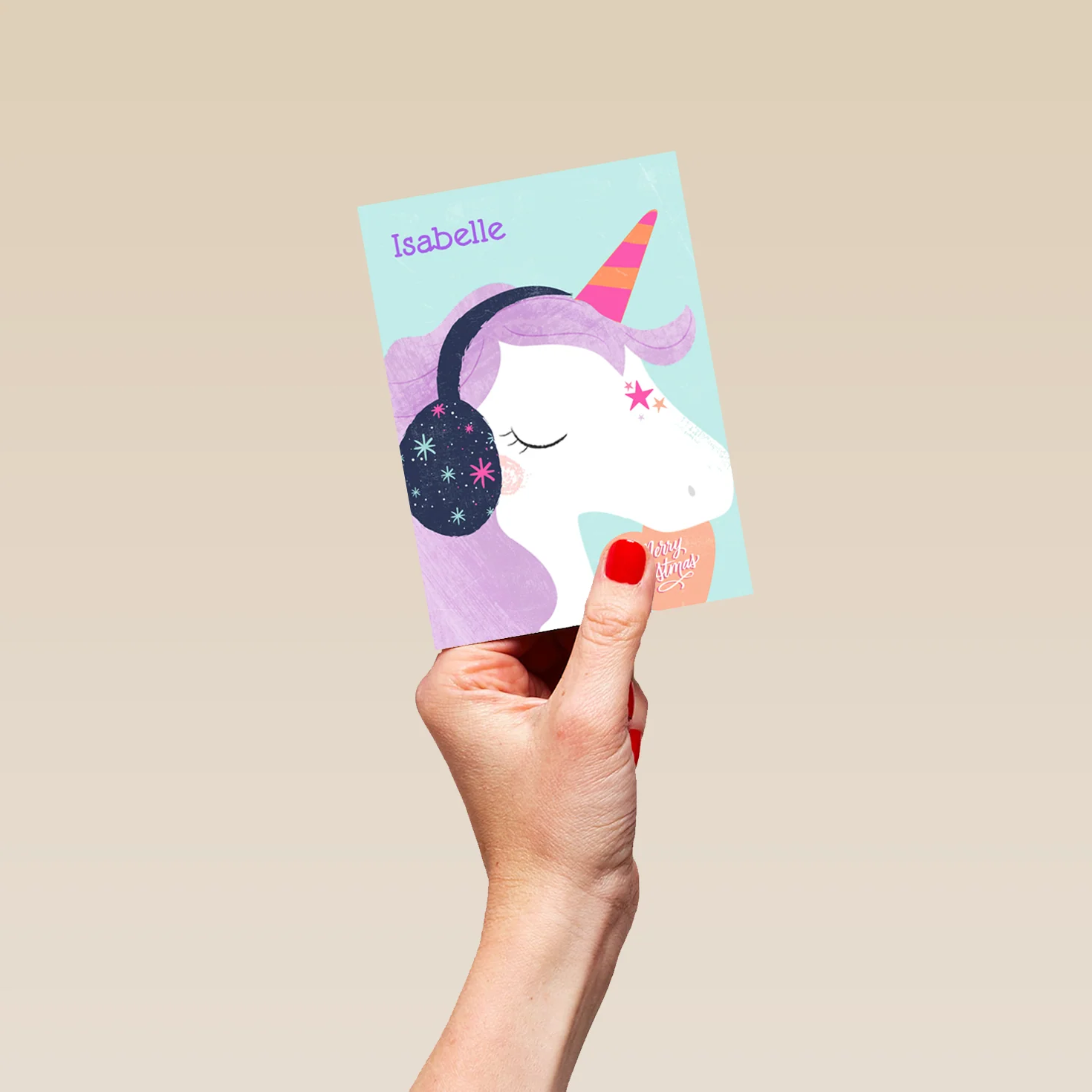Personalised Cute Winter Unicorn Earmuffs Christmas Card - Image 4
