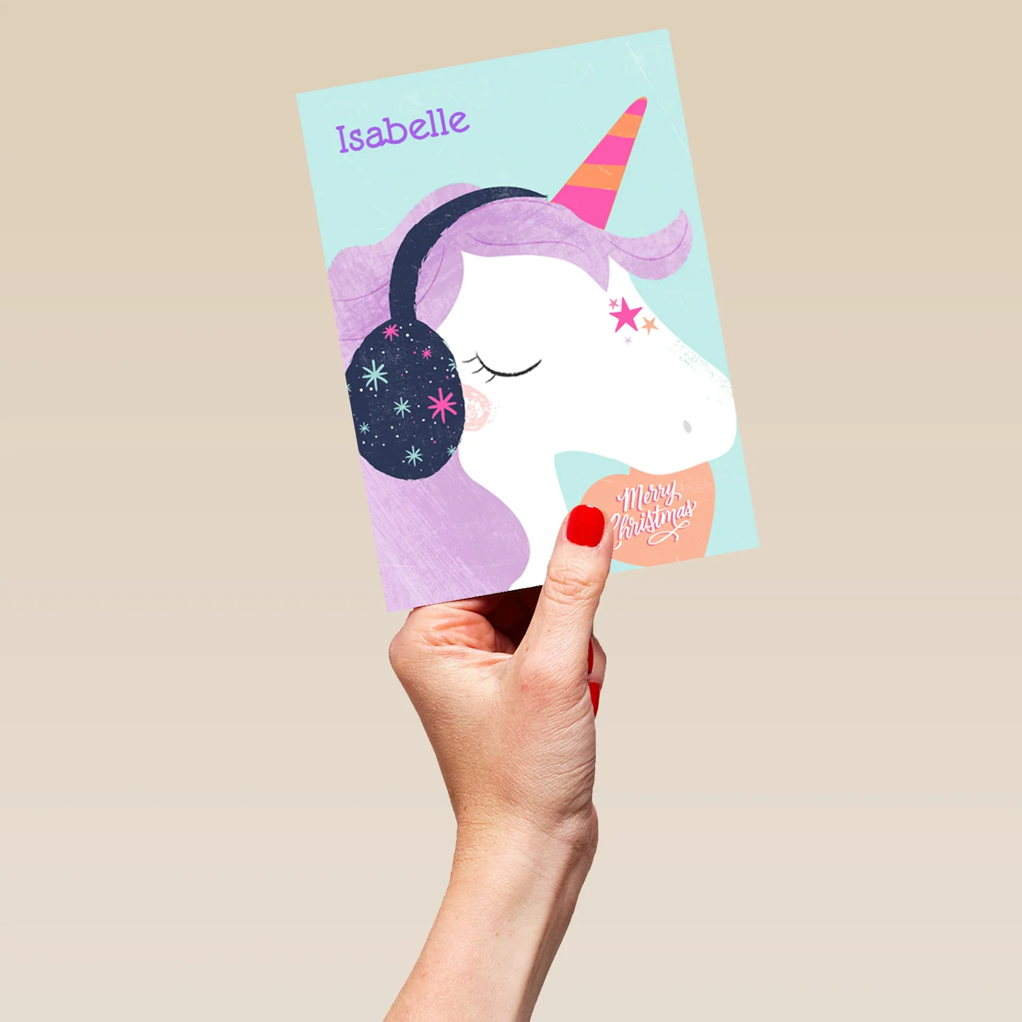 Personalised Cute Winter Unicorn Earmuffs Christmas Card - Image 5