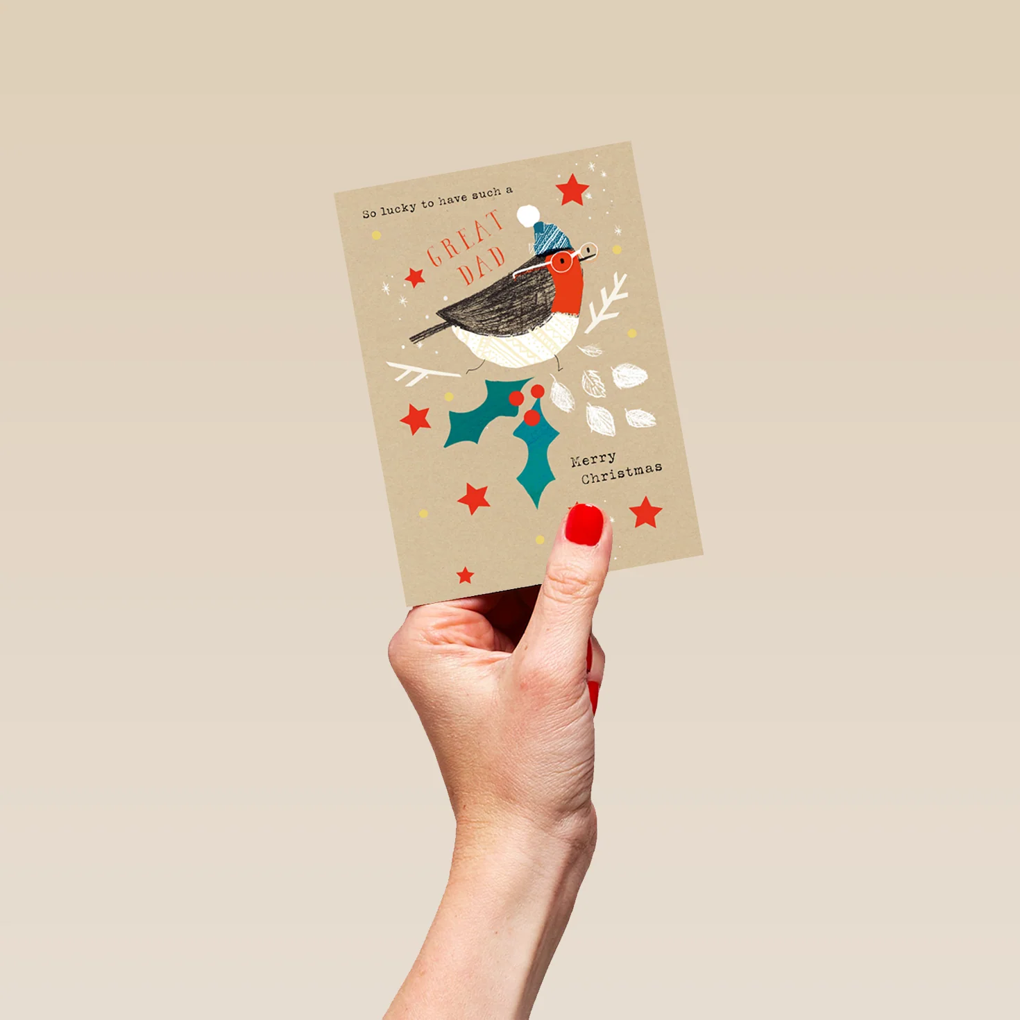 Personalised Dad Classic Robin Holly & Stars Christmas Card - Image 4