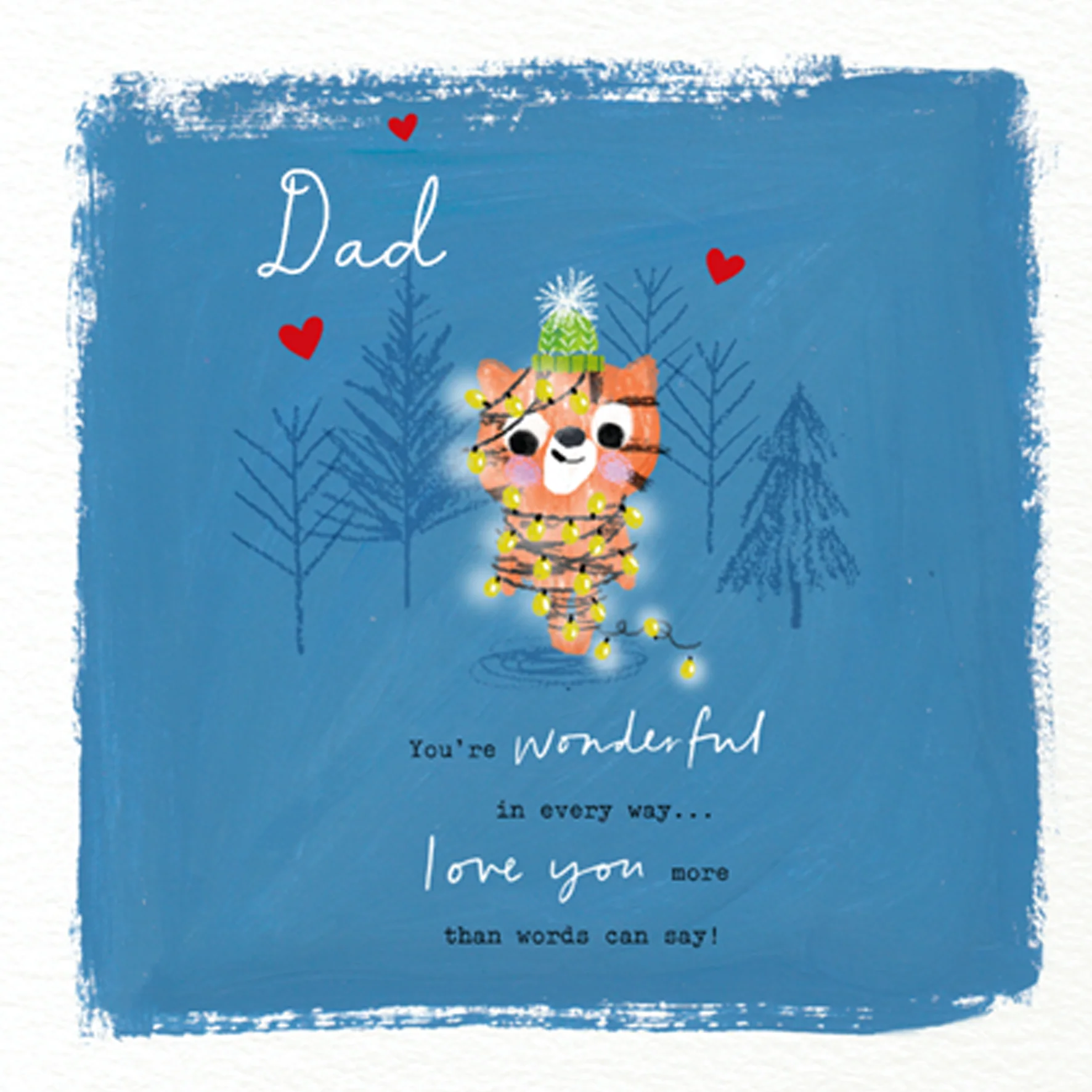 Personalised Dad Cute Cat And Fairy Lights Christmas Card