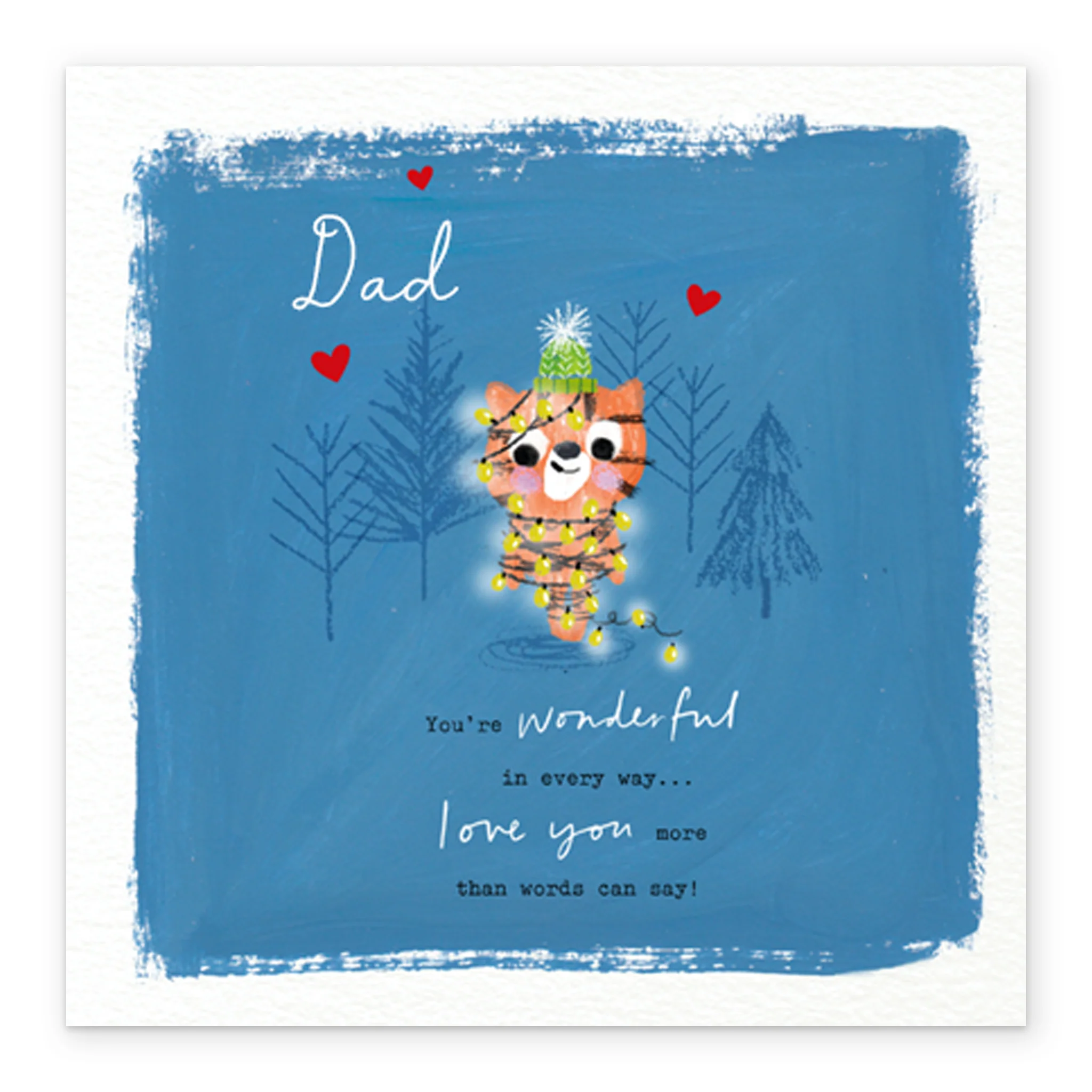 Personalised Dad Cute Cat And Fairy Lights Christmas Card - Image 2