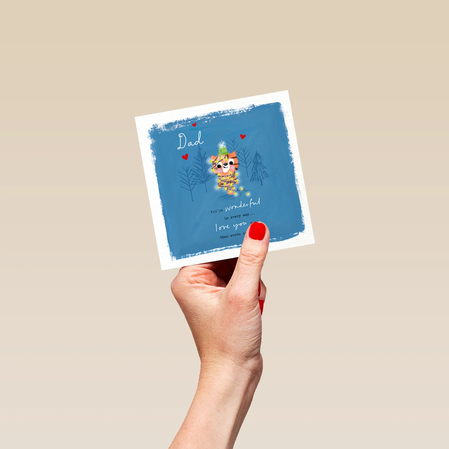 Personalised Dad Cute Cat And Fairy Lights Christmas Card - Image 4
