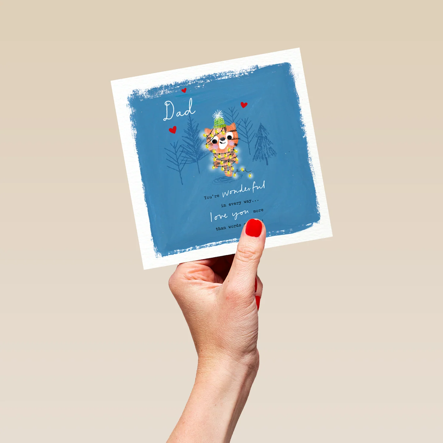 Personalised Dad Cute Cat And Fairy Lights Christmas Card - Image 5