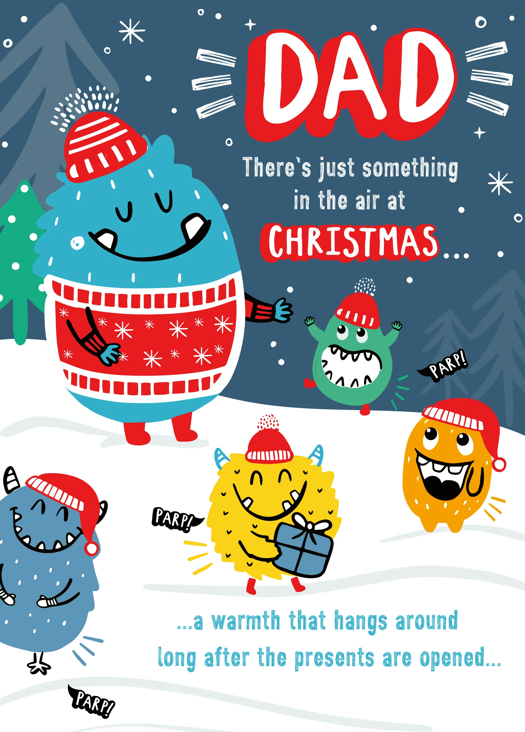 Personalised Dad Funny Monsters Snow Christmas Card