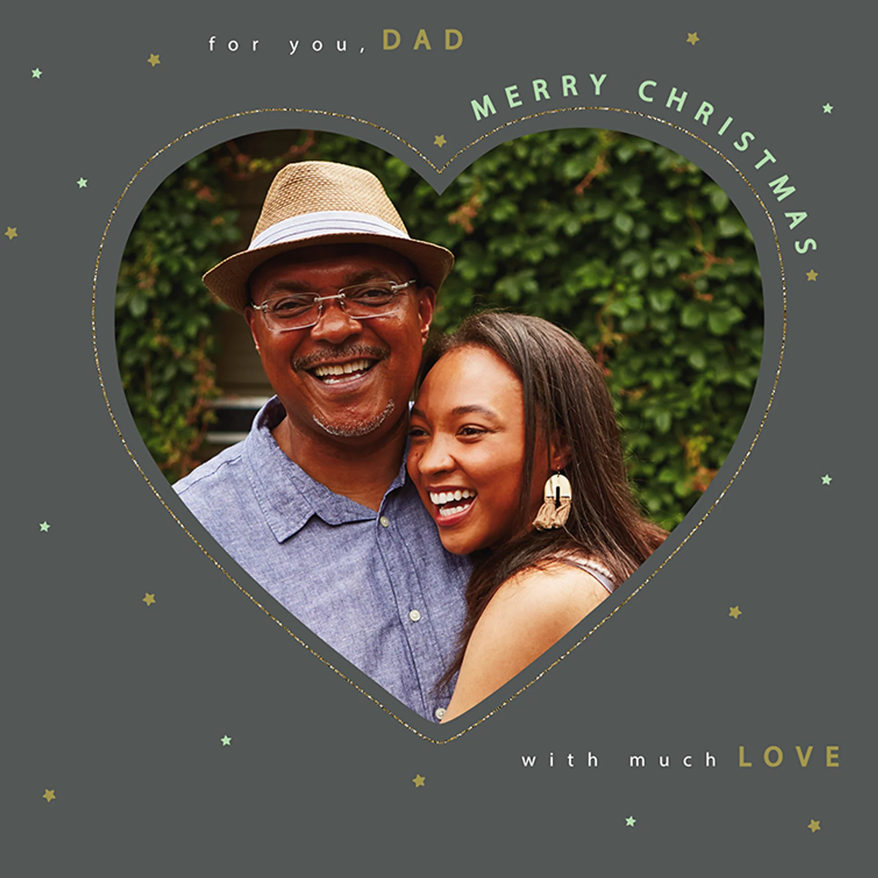 Personalised Dad Heart And Star Photo Upload Christmas Card