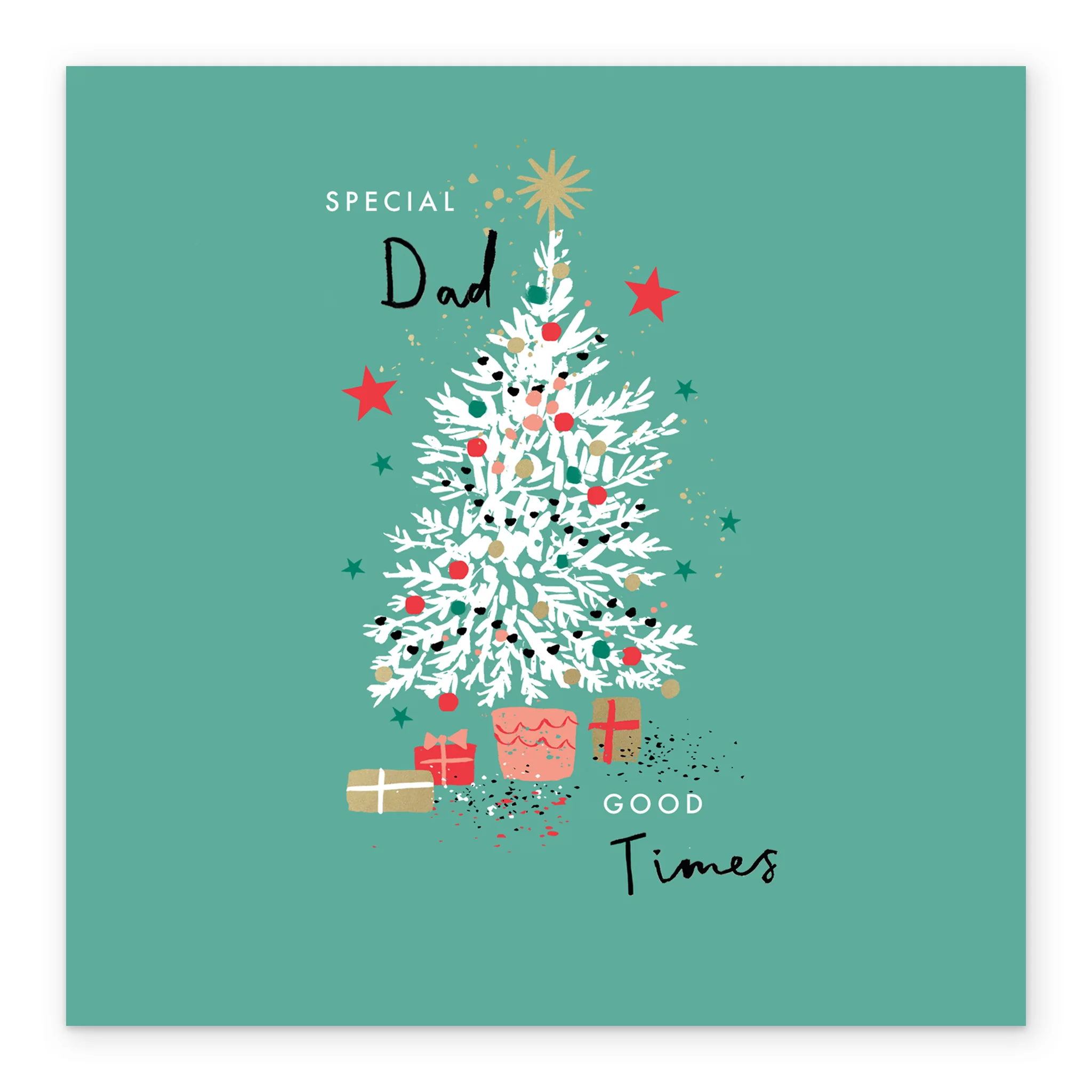 Personalised Dad Illustrated Tree And Gifts Christmas Card - Image 2