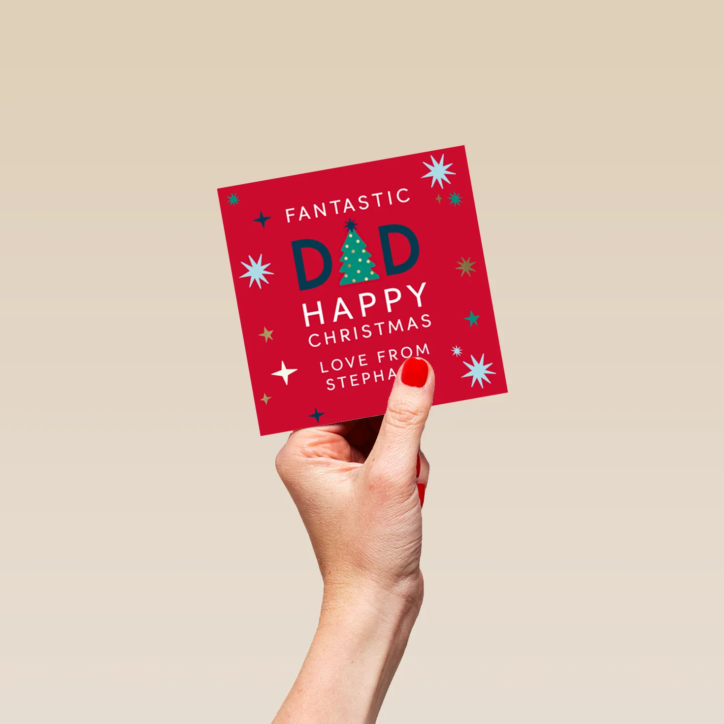 Personalised Dad Modern Text Tree And Stars Christmas Card - Image 4