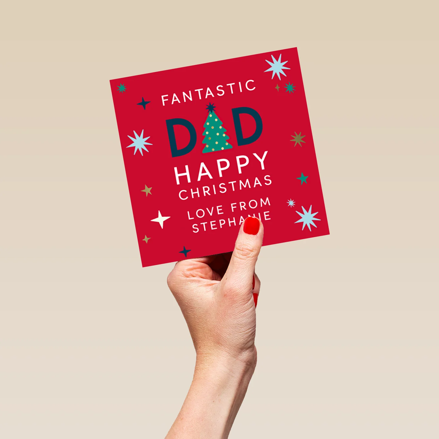 Personalised Dad Modern Text Tree And Stars Christmas Card - Image 5