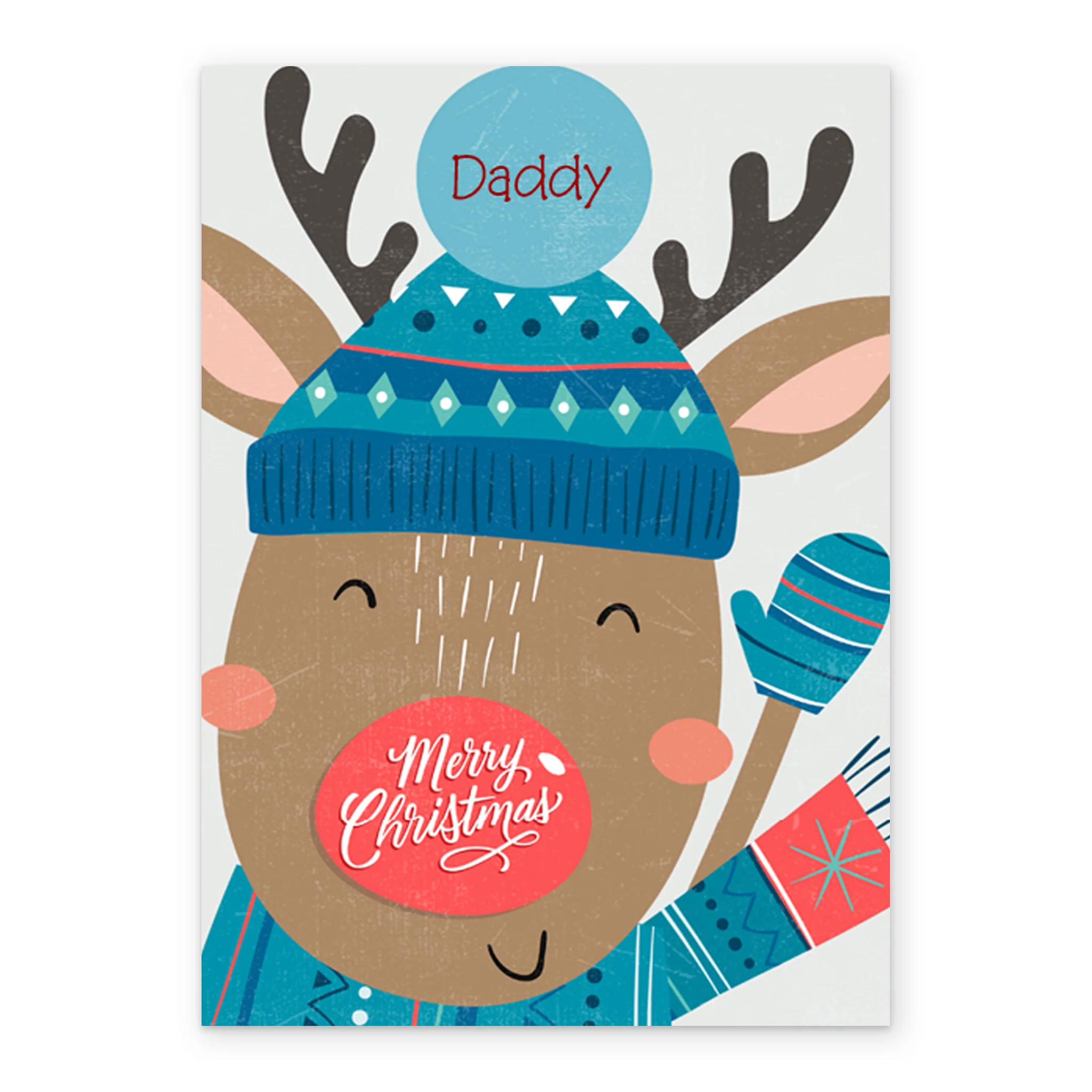 Personalised Daddy Cute Reindeer Winter Woolies Christmas Card - Image 2
