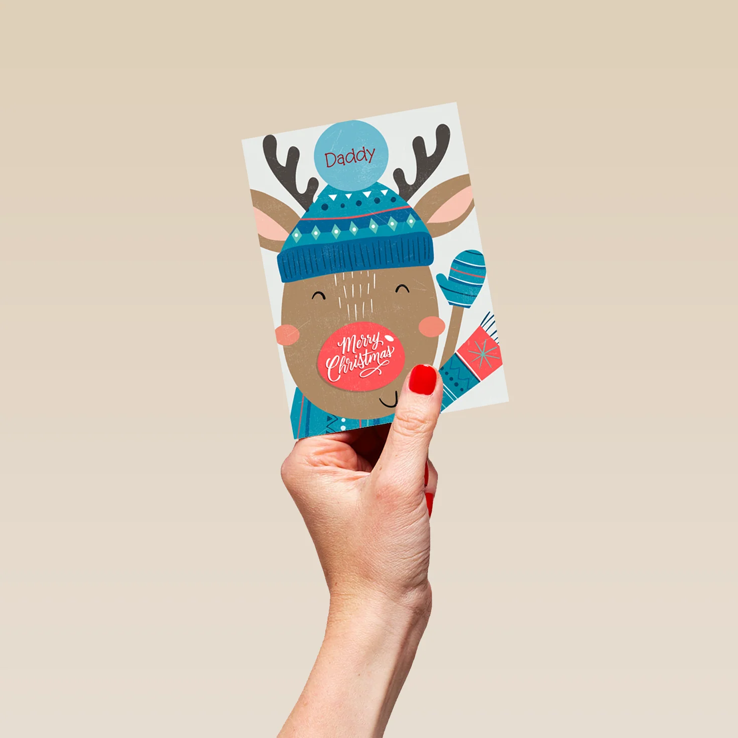 Personalised Daddy Cute Reindeer Winter Woolies Christmas Card - Image 4
