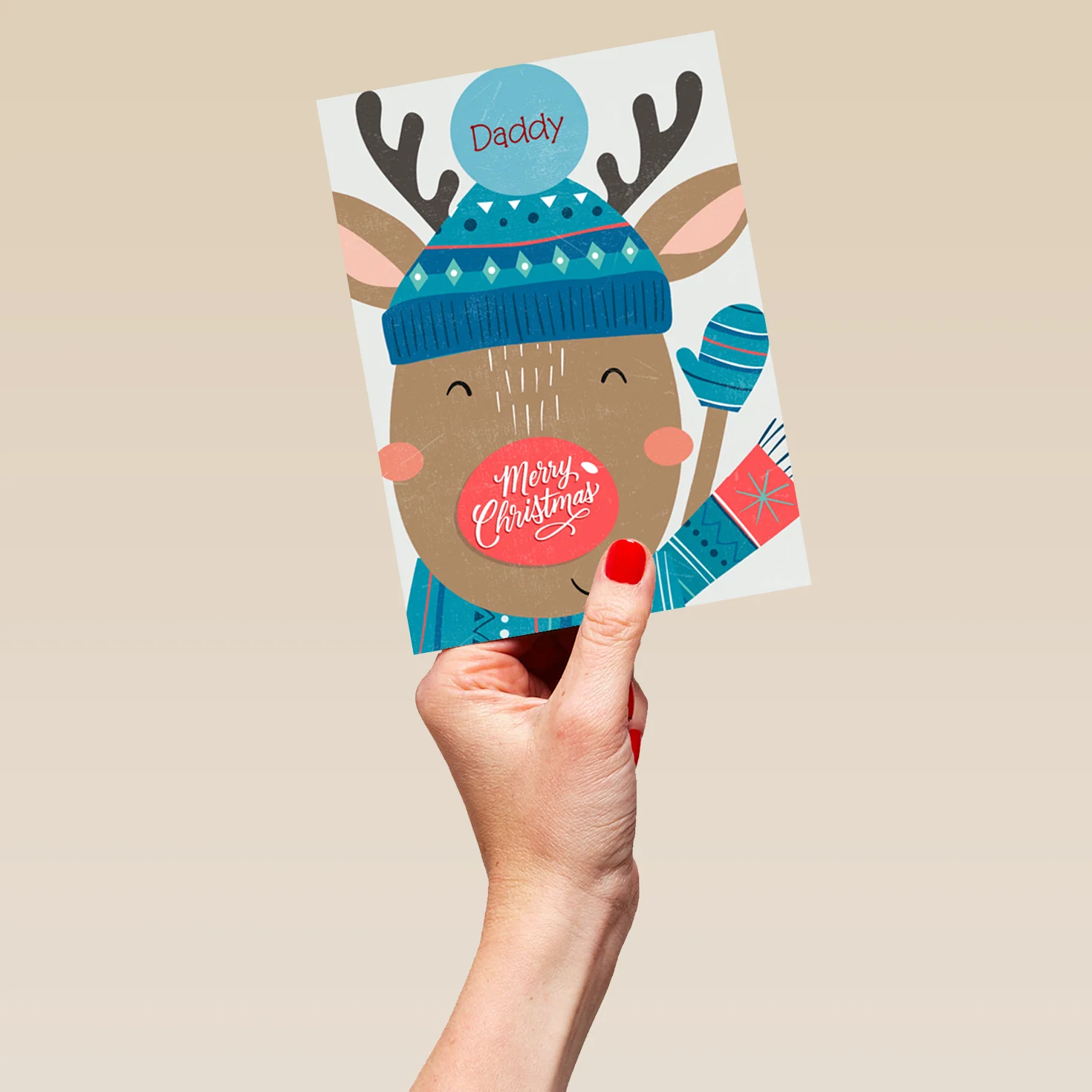 Personalised Daddy Cute Reindeer Winter Woolies Christmas Card - Image 5