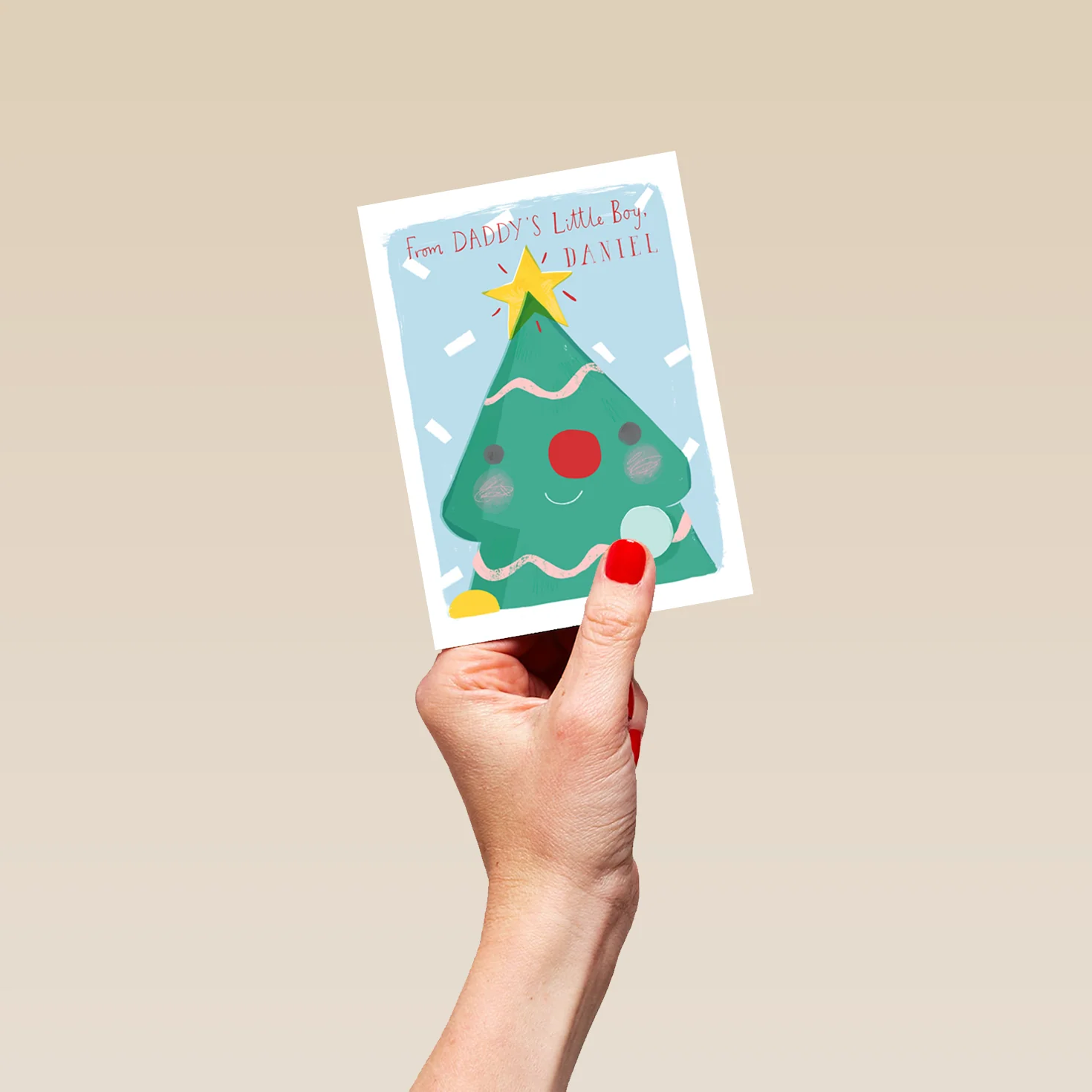 Personalised Daddy From Little Boy Tree Face Christmas Card - Image 4