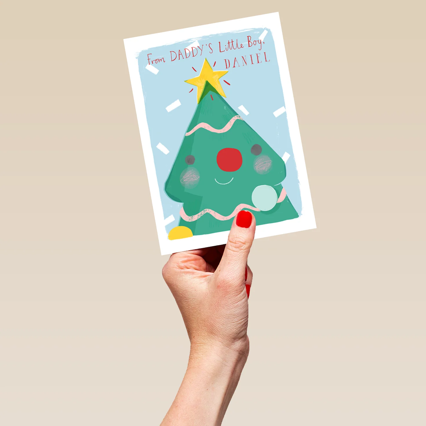 Personalised Daddy From Little Boy Tree Face Christmas Card - Image 5