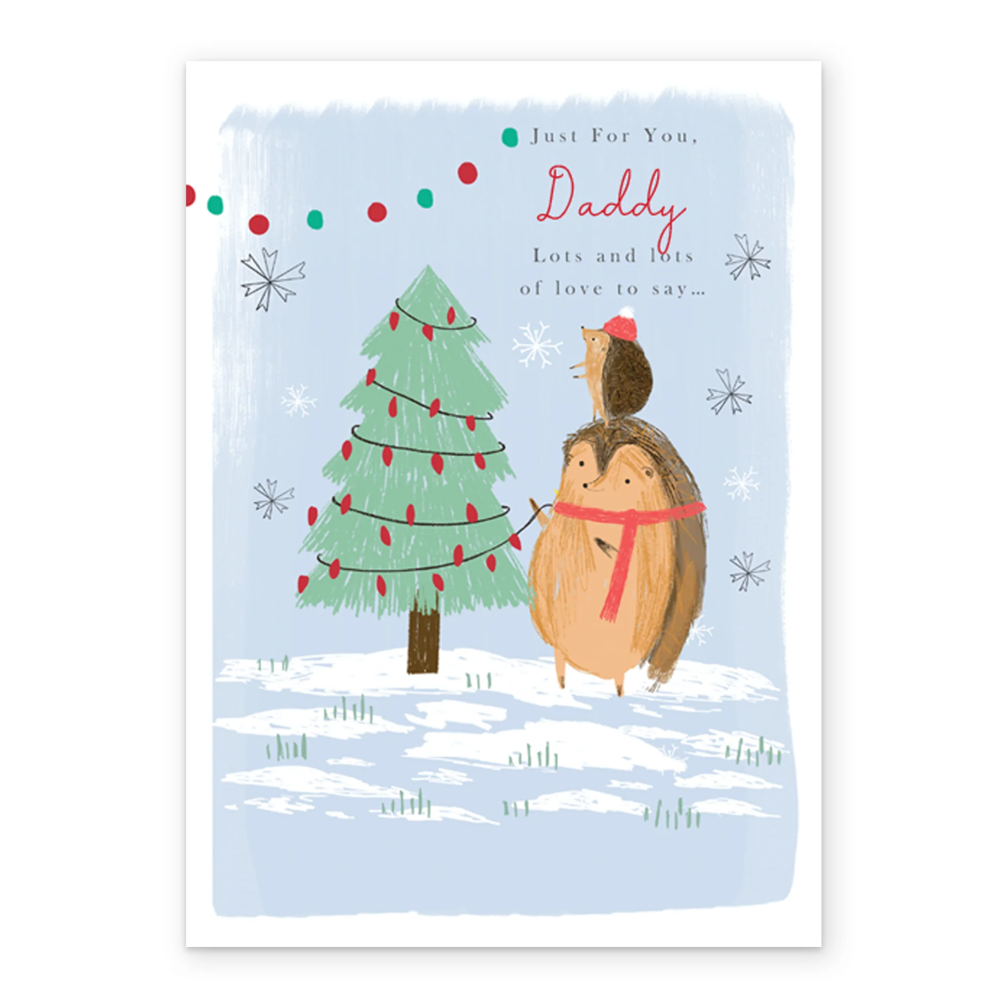 Personalised Daddy Hedgehogs Decorating The Tree Cute Christmas Card - Image 2