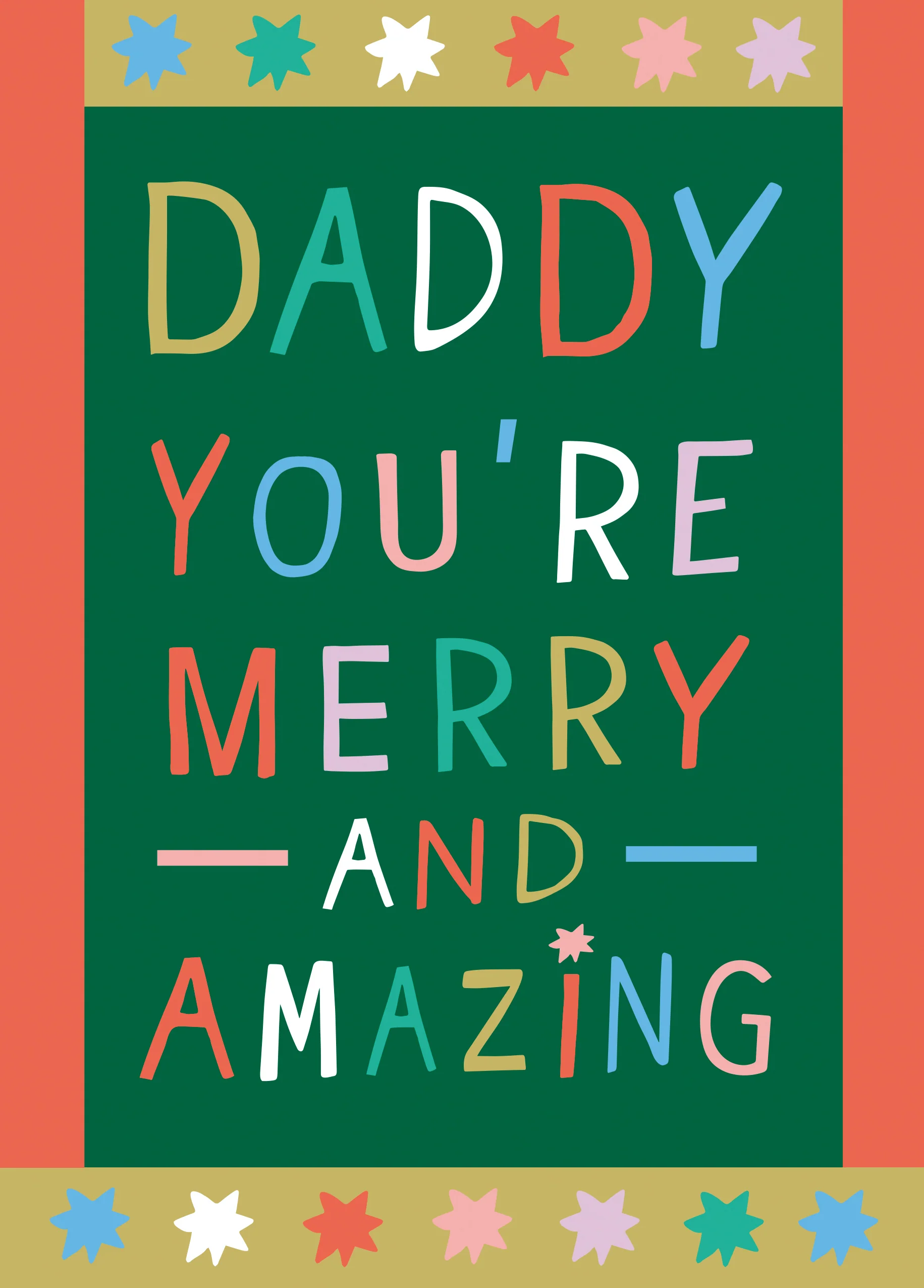 Personalised Daddy Merry Amazing Colourful Text Kids Christmas Card