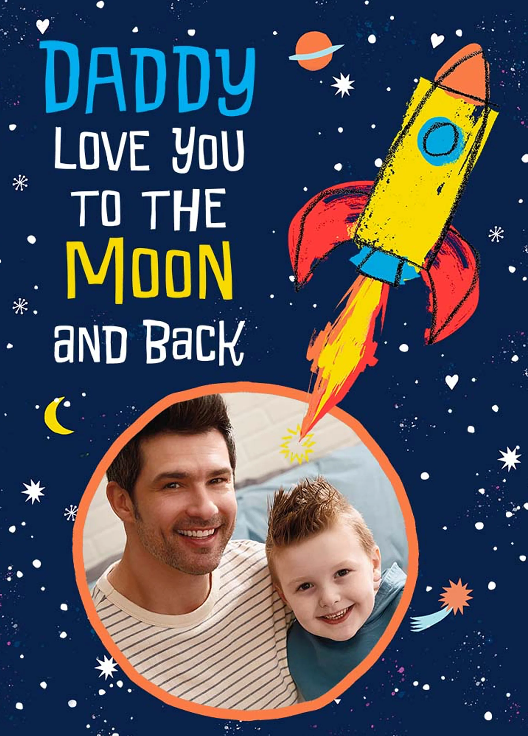 Personalised Daddy Rocket Moon Photo Card