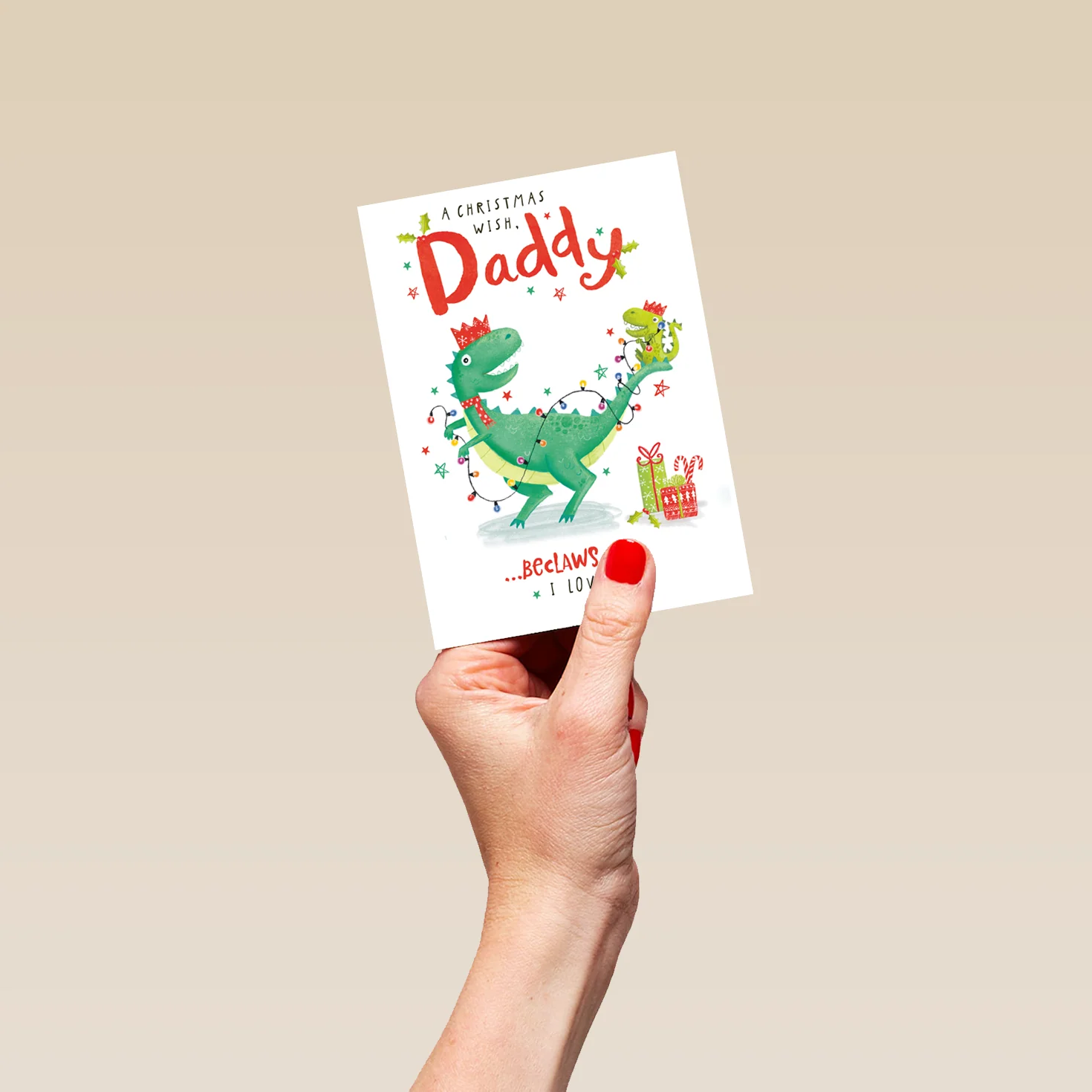 Personalised Daddy T-Rex & Tree Lights Fun Christmas Card - Image 4