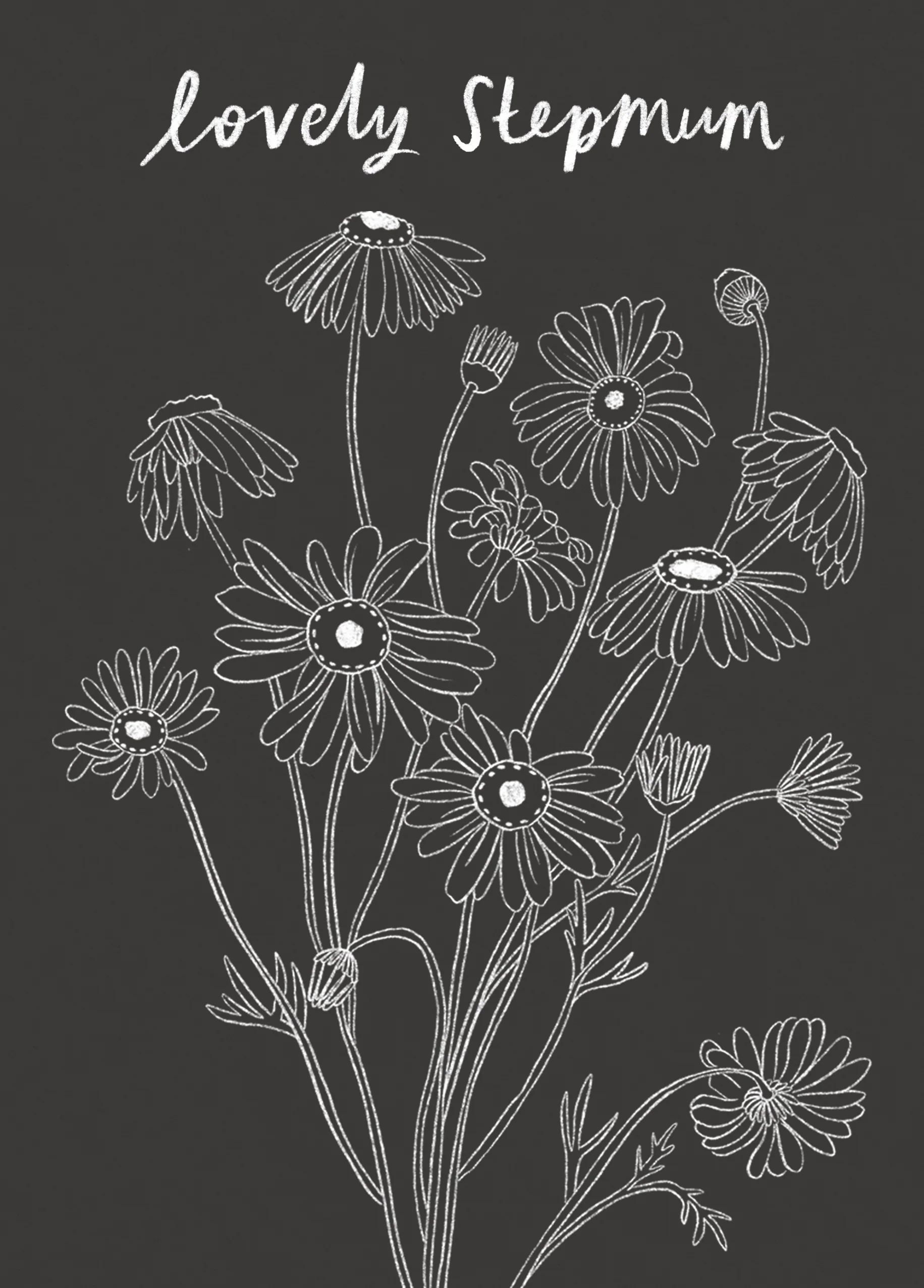 Personalised Dark Grey with White Florals Mother's Day Card for Step Mum