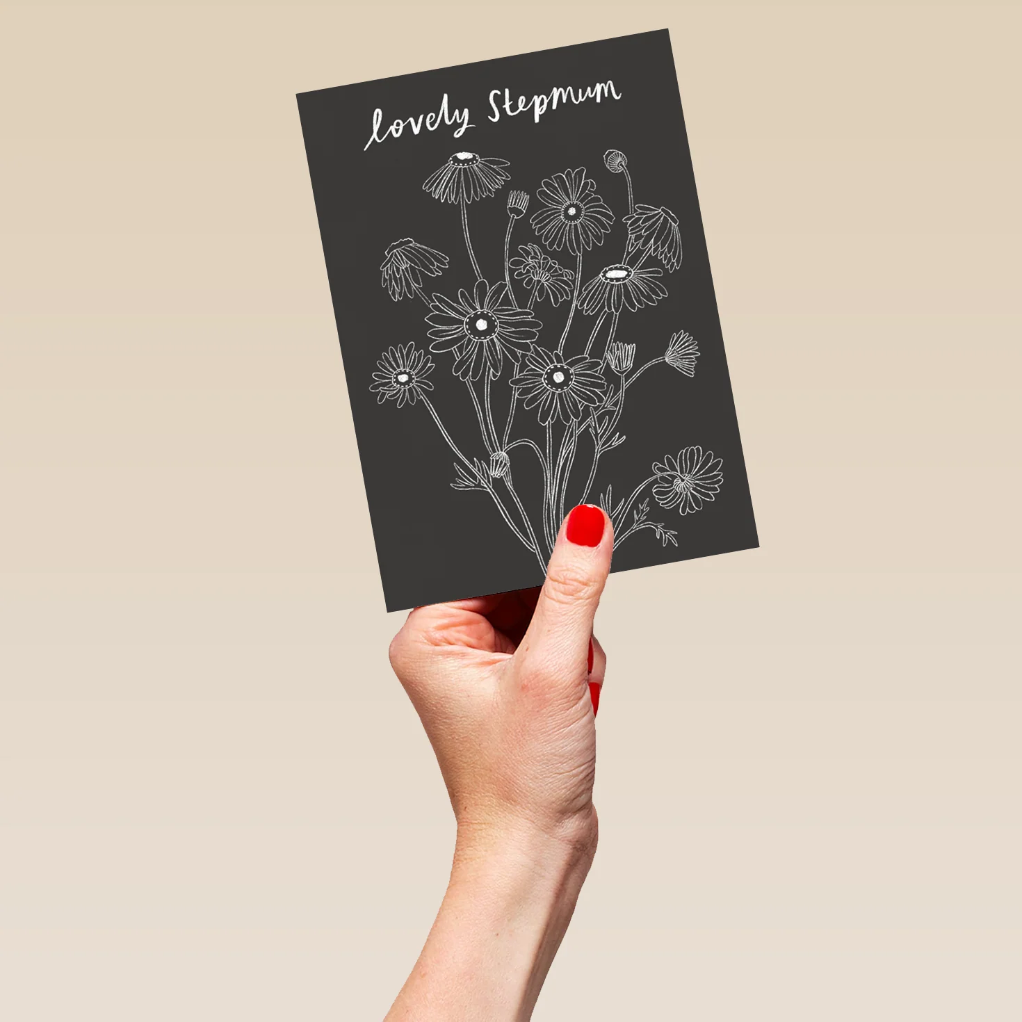 Personalised Dark Grey with White Florals Mother's Day Card for Step Mum - Image 5