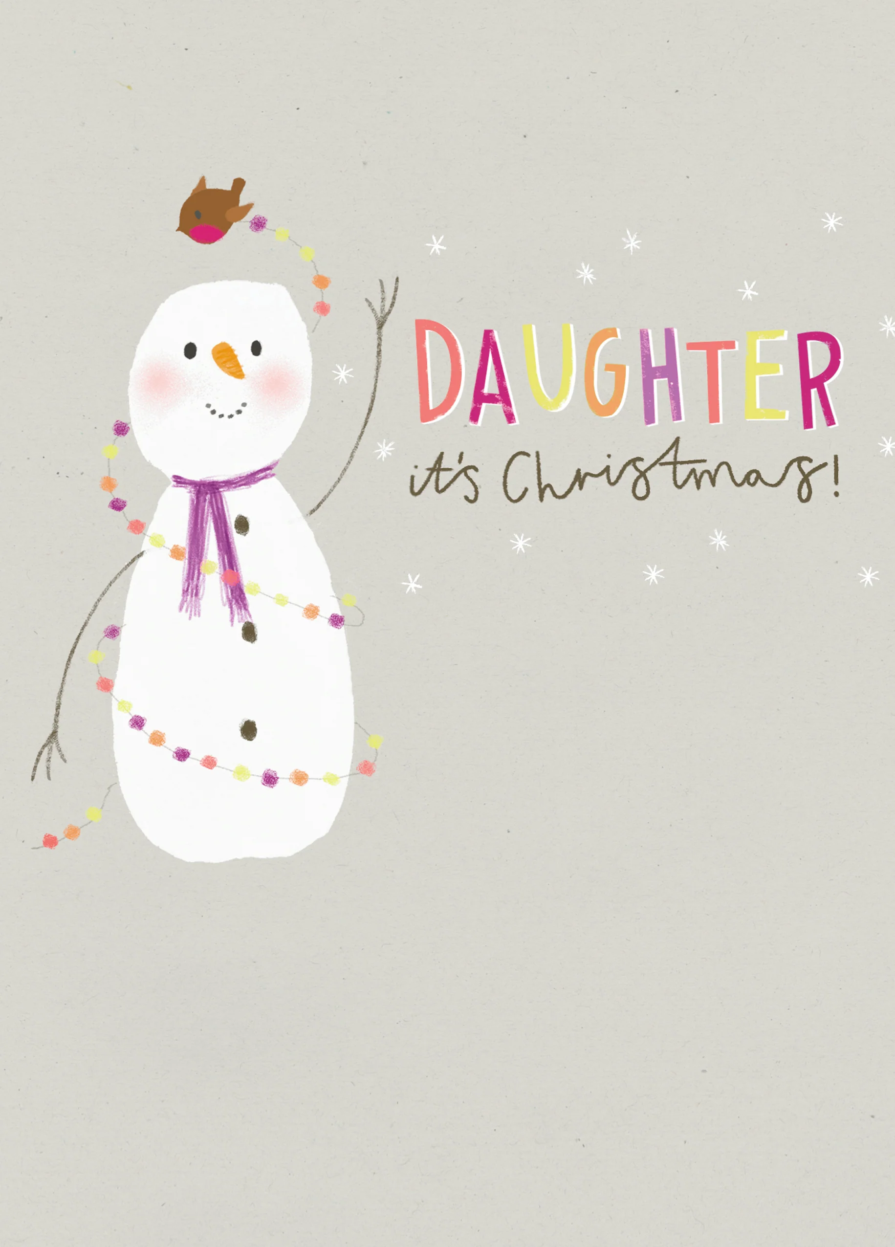 Personalised Daughter Cute Snowman Christmas Card