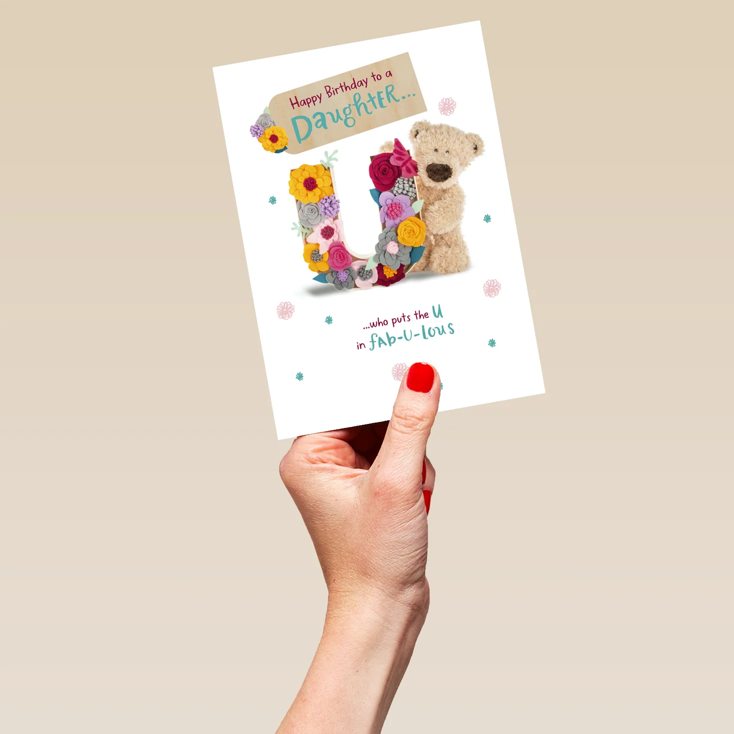 Personalised Daughter Cute Teddy Flowers Card - Image 5